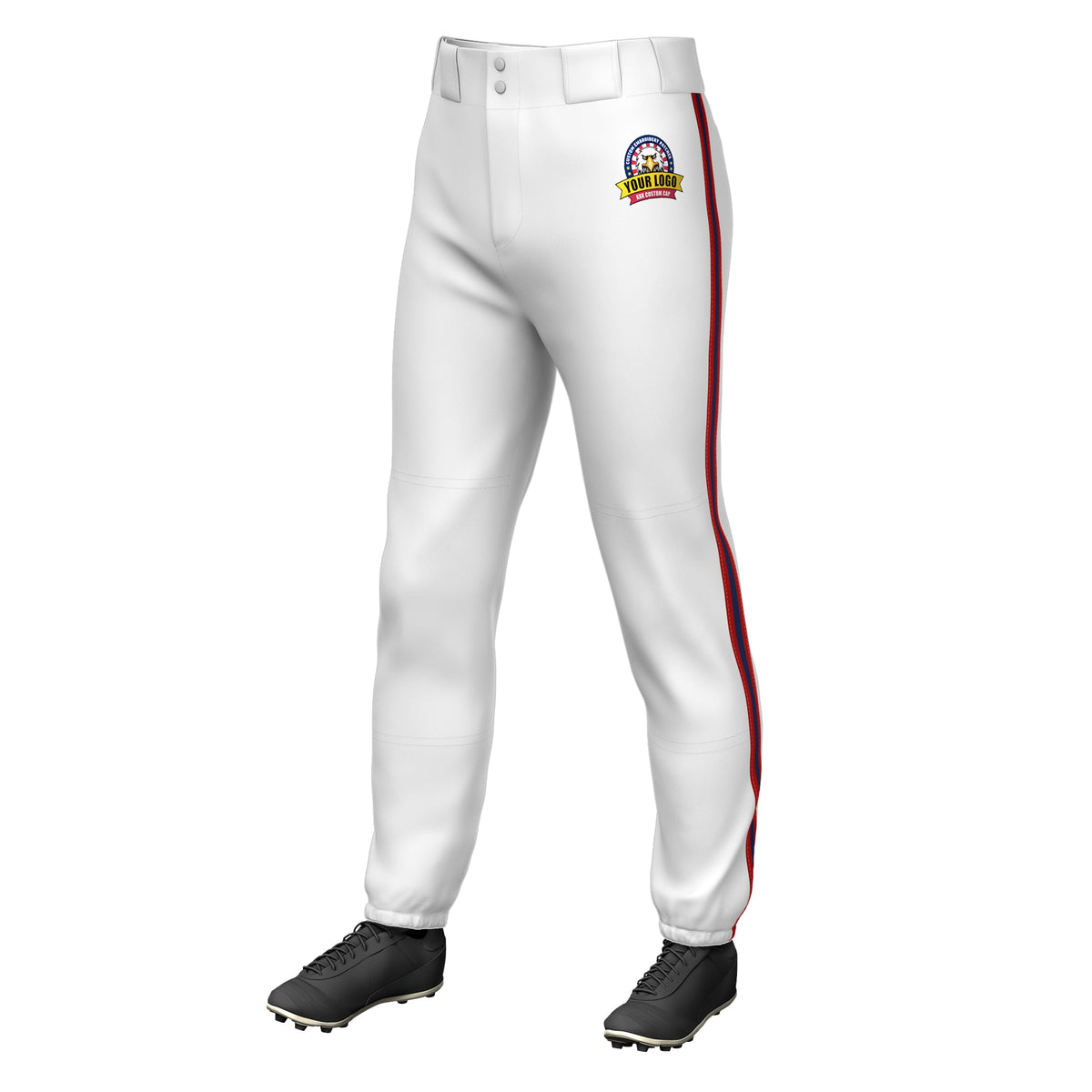 Custom White Red Navy-Red Classic Fit Stretch Practice Pull-up Baseball Pants