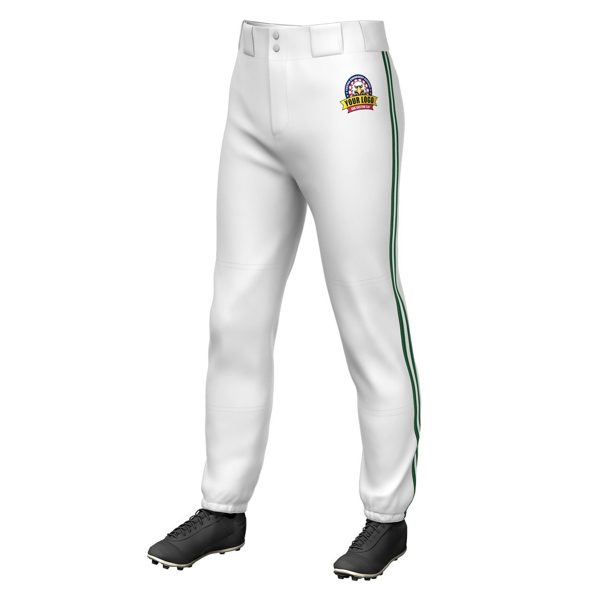 Custom White Green White-Green Classic Fit Stretch Practice Pull-up Baseball Pants