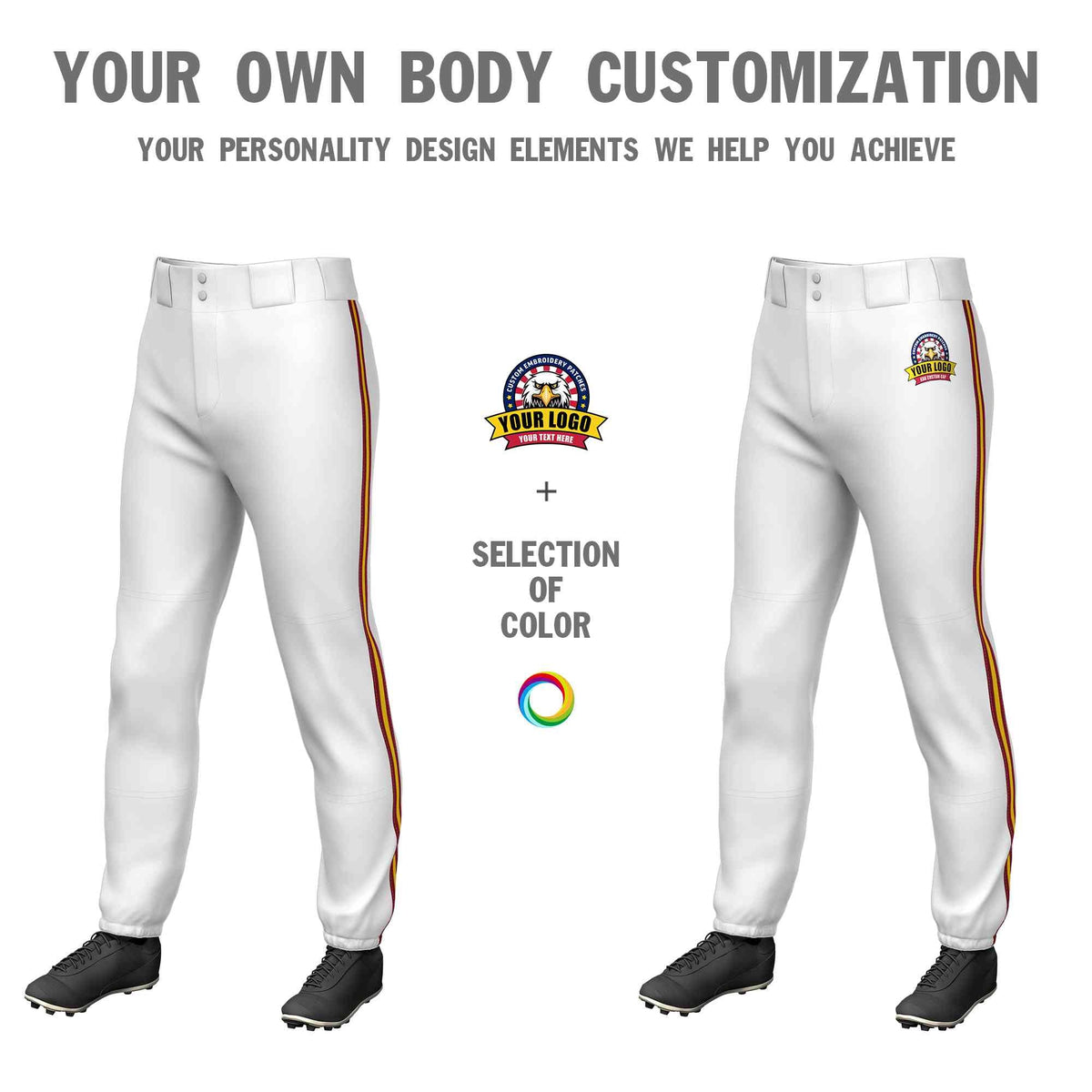 Custom White Crimson Gold-Crimson Classic Fit Stretch Practice Pull-up Baseball Pants