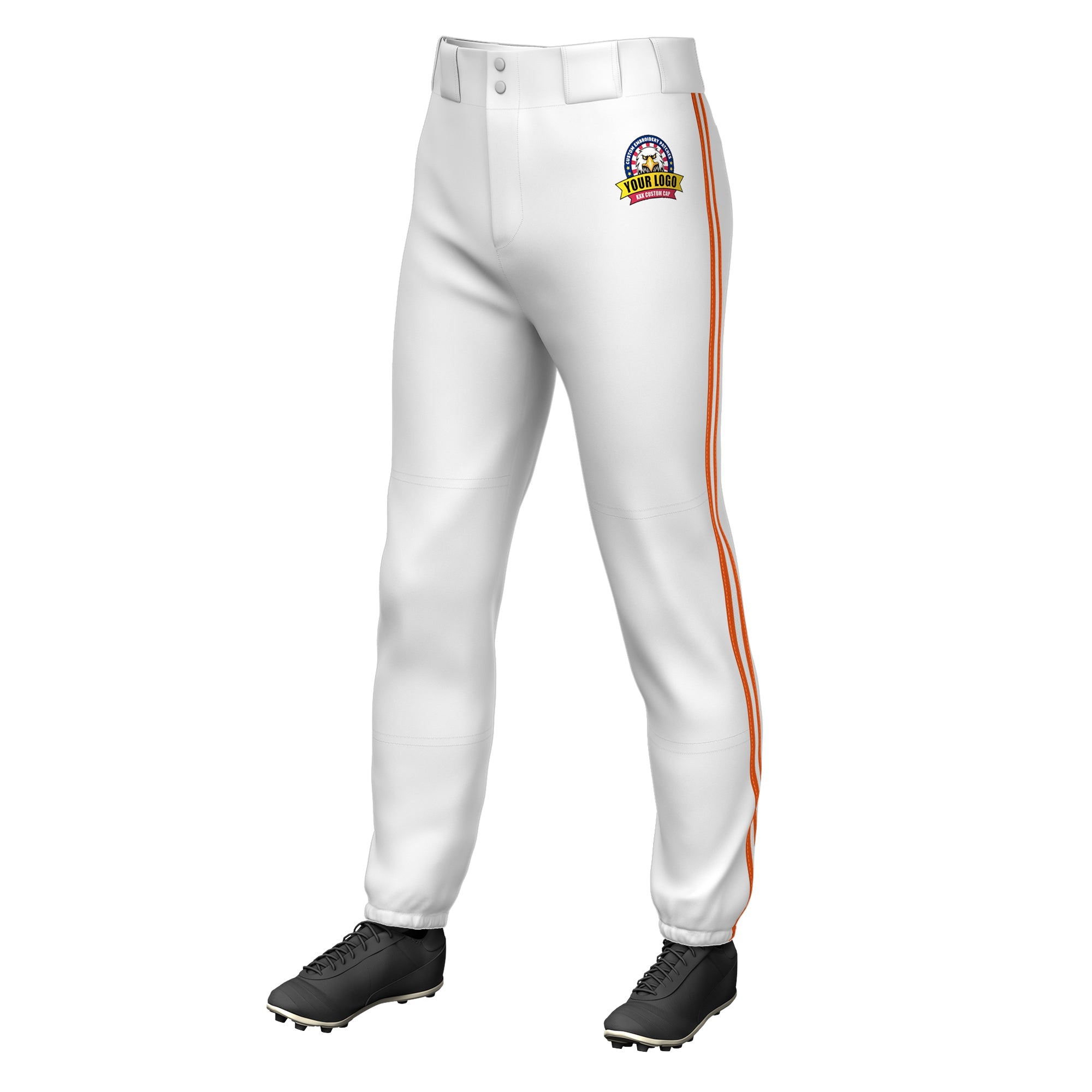 Custom White Orange White-Orange Classic Fit Stretch Practice Pull-up Baseball Pants