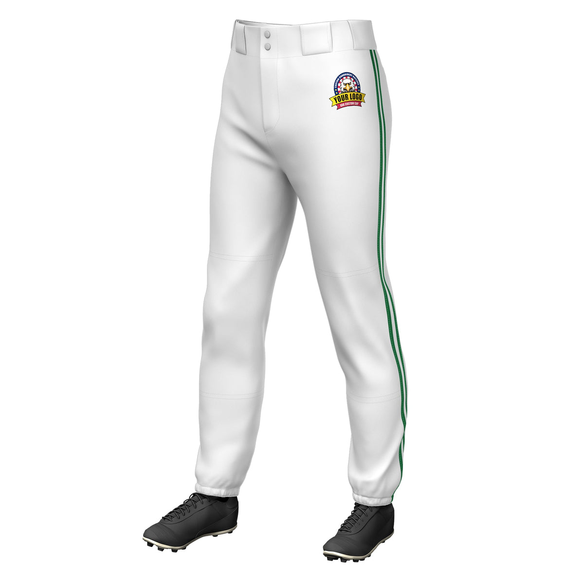 Custom White Kelly Green White-Kelly Green Classic Fit Stretch Practice Pull-up Baseball Pants