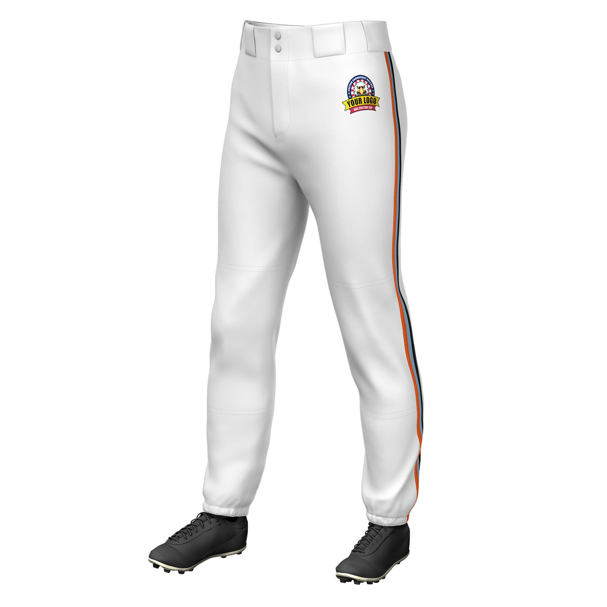 Custom White Orange Light Blue-Black Classic Fit Stretch Practice Pull-up Baseball Pants