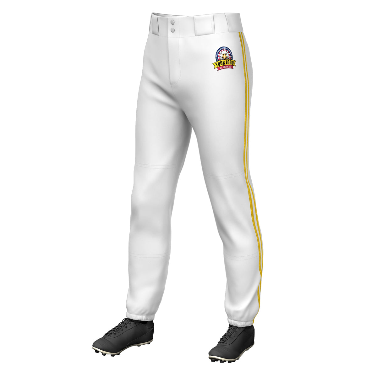 Custom White Gold White-Gold Classic Fit Stretch Practice Pull-up Baseball Pants