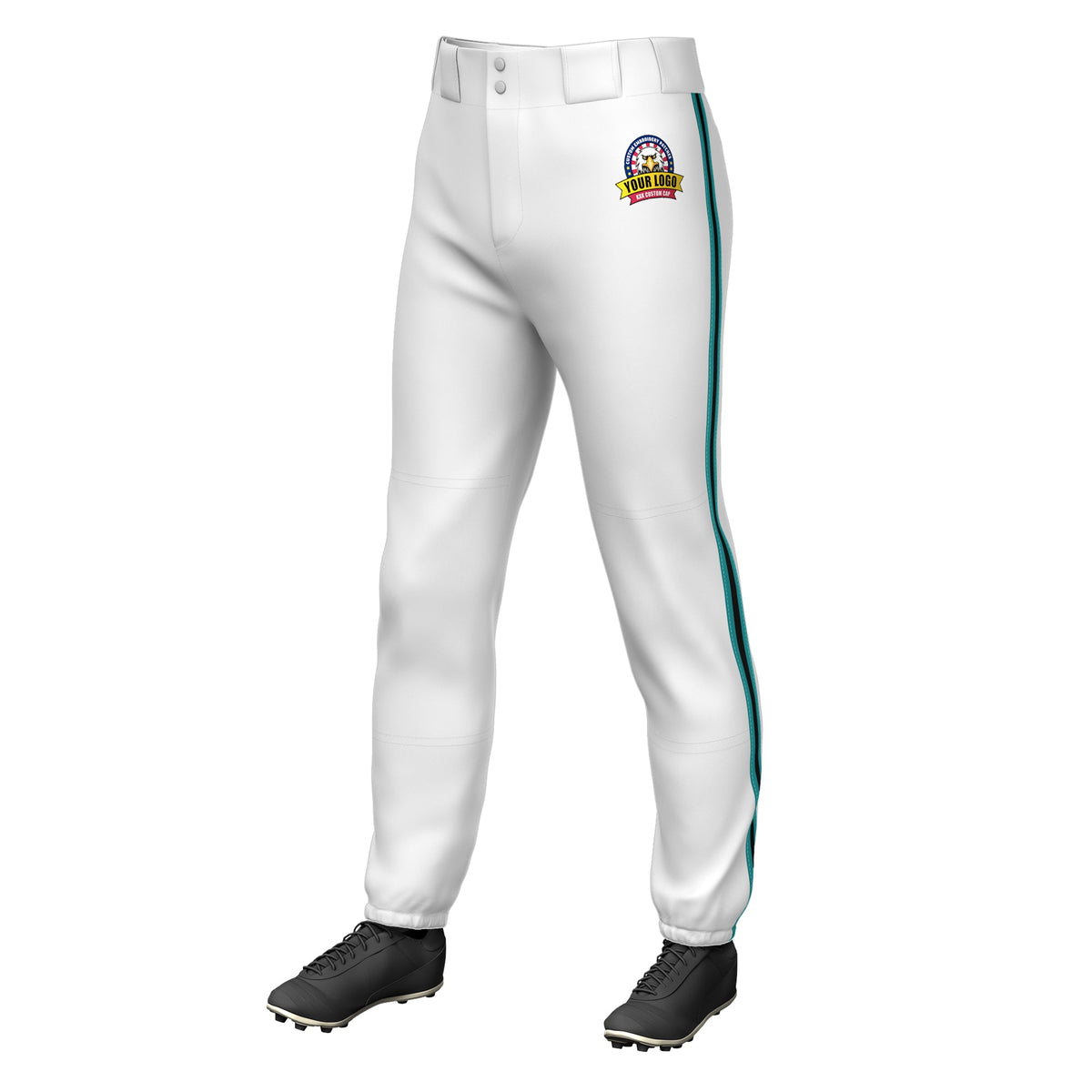 Custom White Aqua Black-Aqua Classic Fit Stretch Practice Pull-up Baseball Pants
