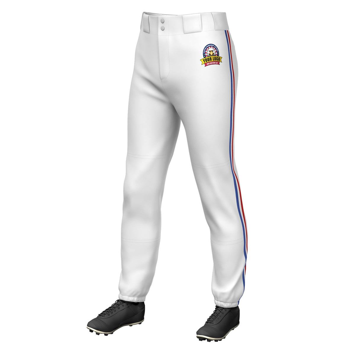 Custom White Royal White-Red Classic Fit Stretch Practice Pull-up Baseball Pants