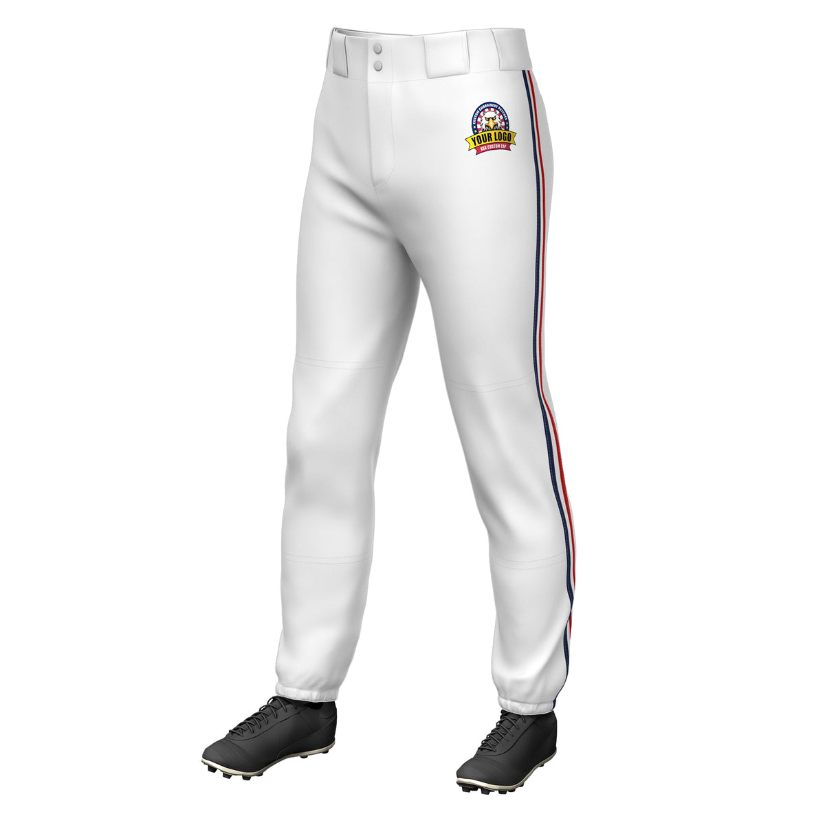Custom White Navy White-Red Classic Fit Stretch Practice Pull-up Baseball Pants