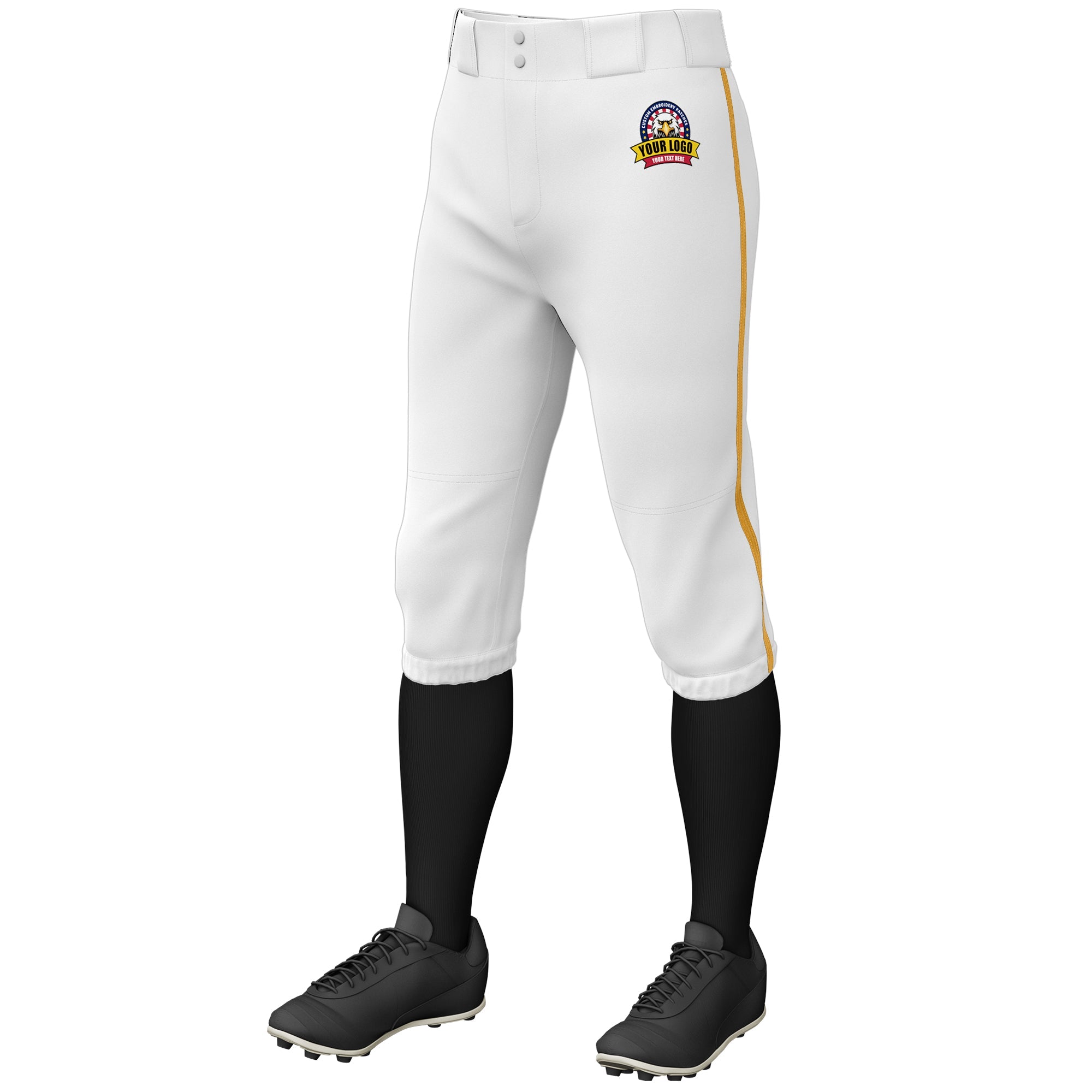 Custom White Old Gold Classic Fit Stretch Practice Knickers Baseball Pants
