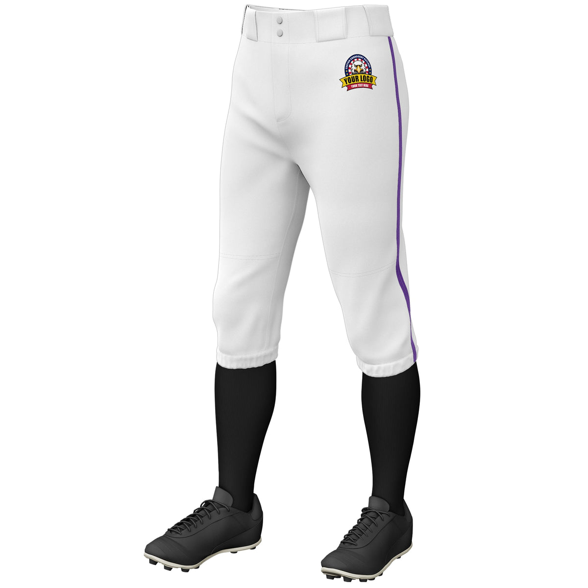 Custom White Purple Classic Fit Stretch Practice Knickers Baseball Pants