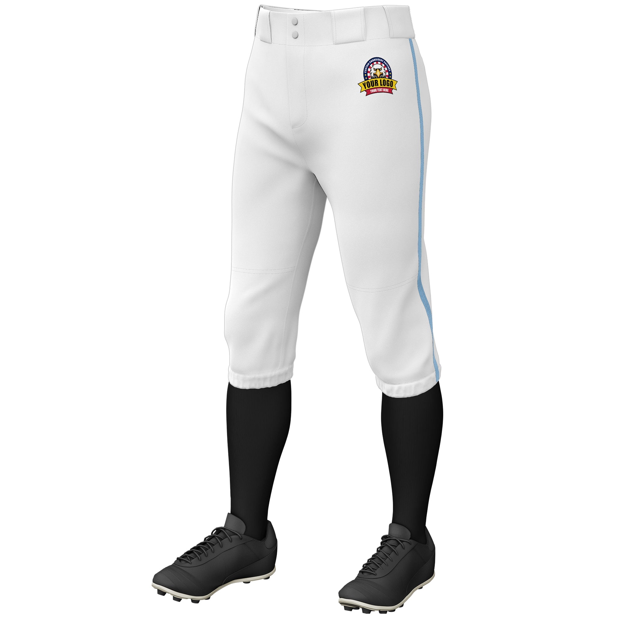 Custom White Light Blue Classic Fit Stretch Practice Knickers Baseball Pants