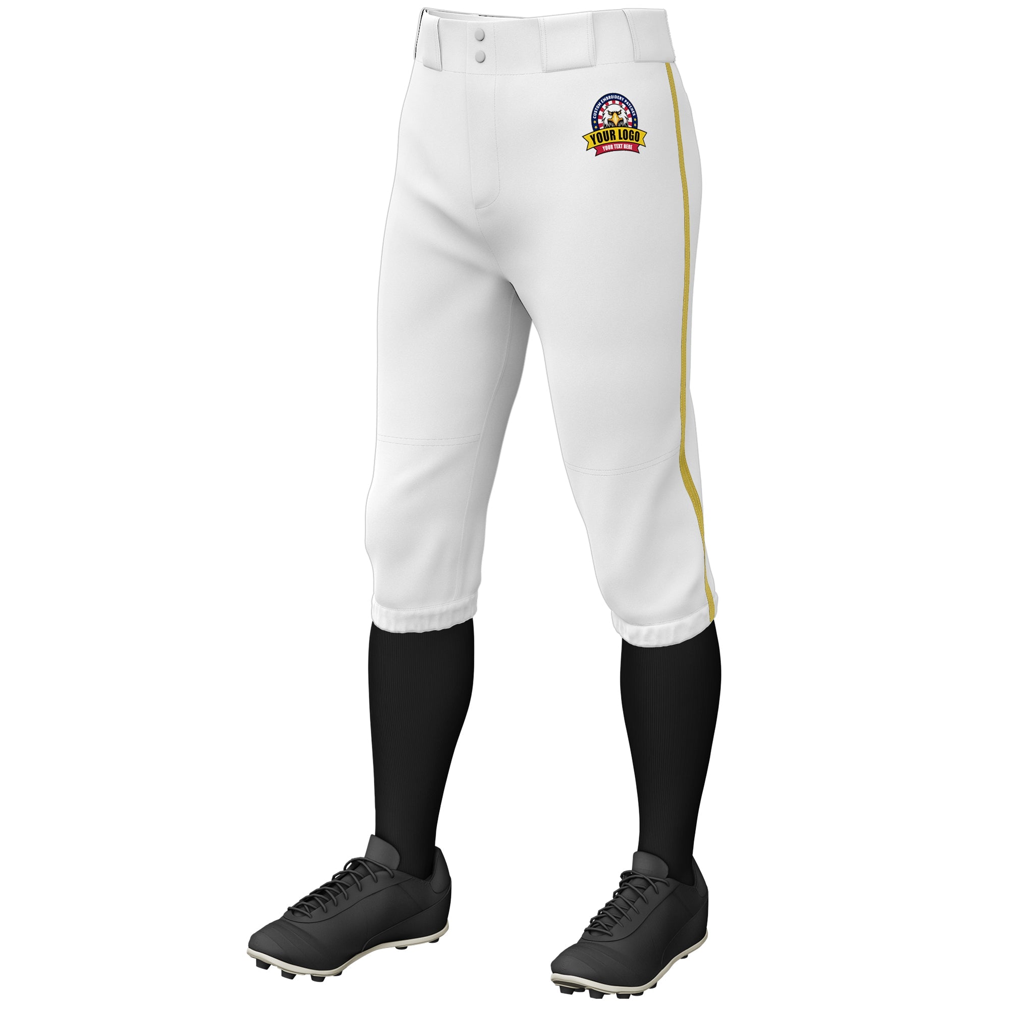 Custom White Old Gold Classic Fit Stretch Practice Knickers Baseball Pants