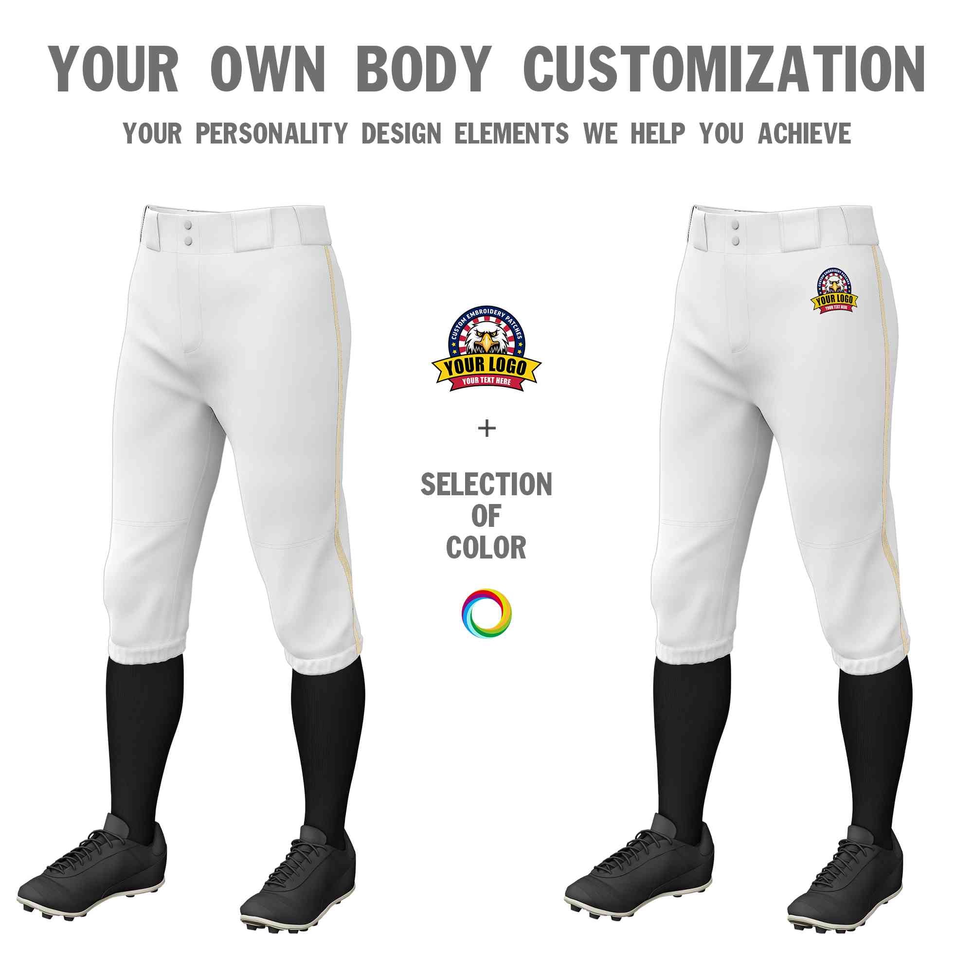 Custom White Khaki Classic Fit Stretch Practice Knickers Baseball Pants
