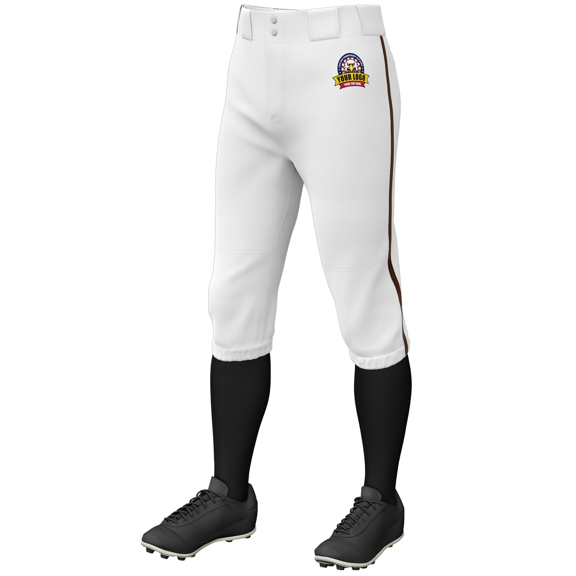 Custom White Brown Classic Fit Stretch Practice Knickers Baseball Pants