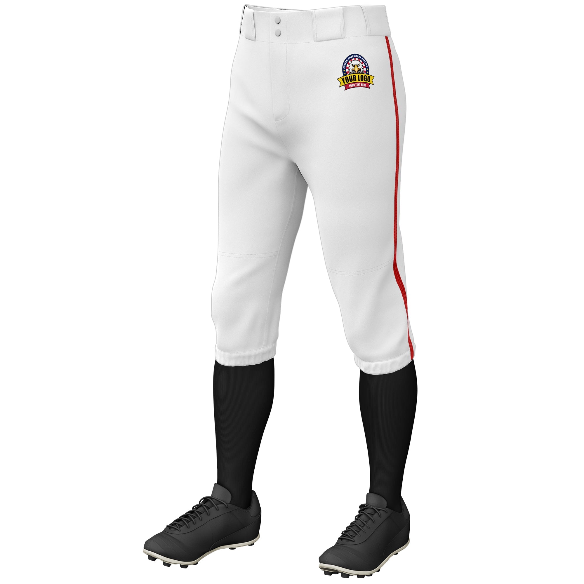Custom White Red Classic Fit Stretch Practice Knickers Baseball Pants
