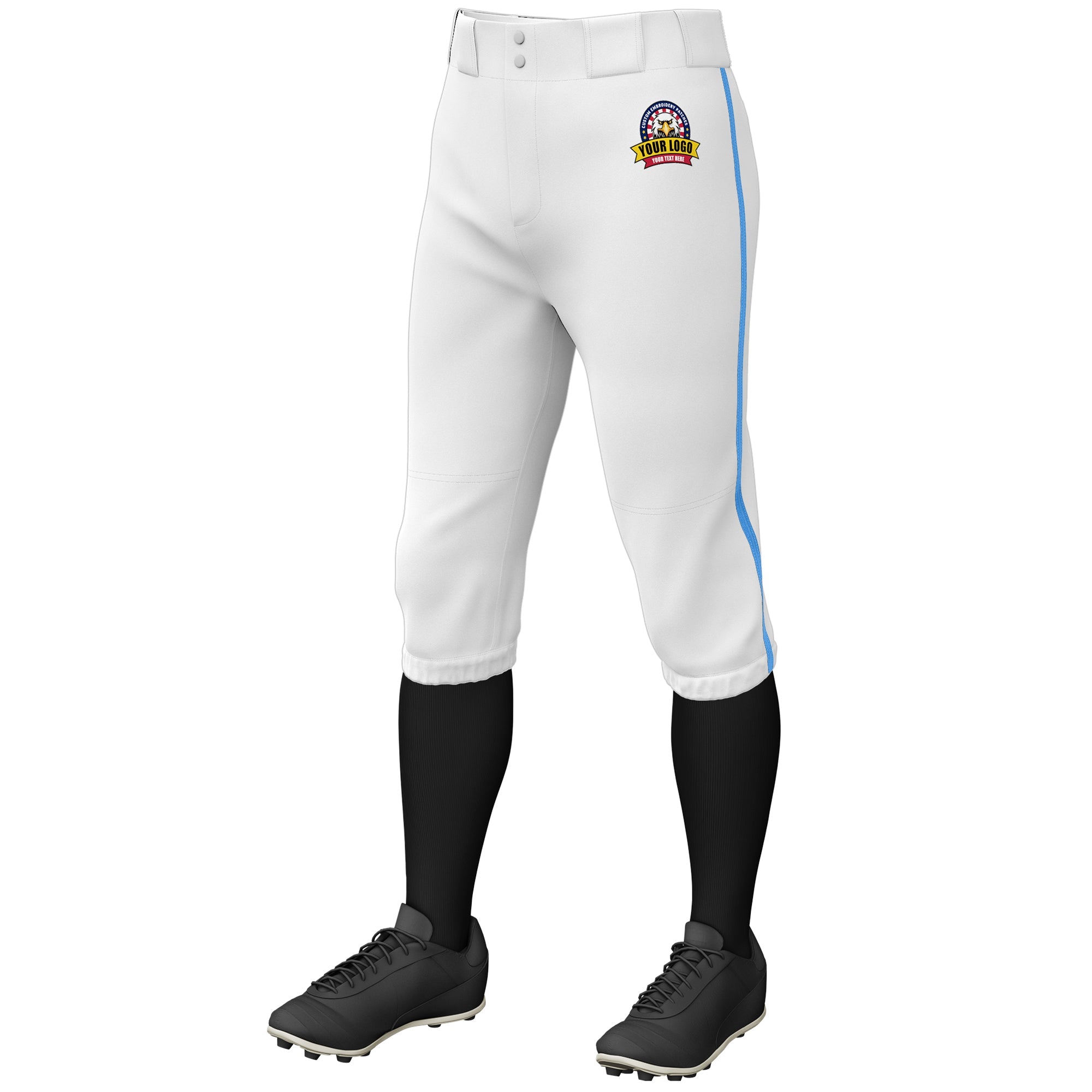 Custom White Powder Blue Classic Fit Stretch Practice Knickers Baseball Pants