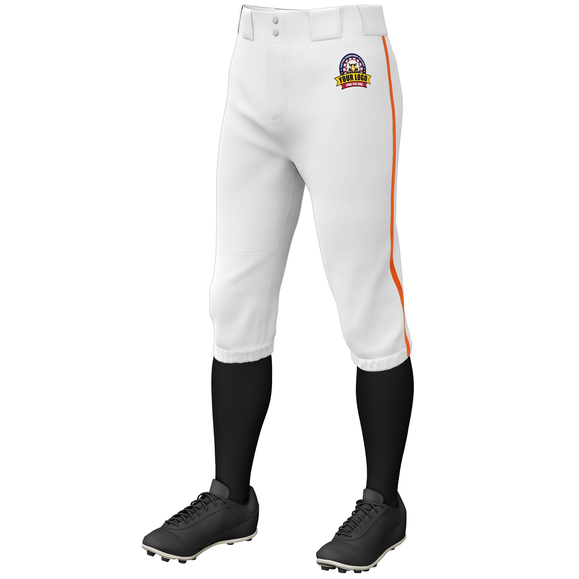 Custom White Orange Classic Fit Stretch Practice Knickers Baseball Pants