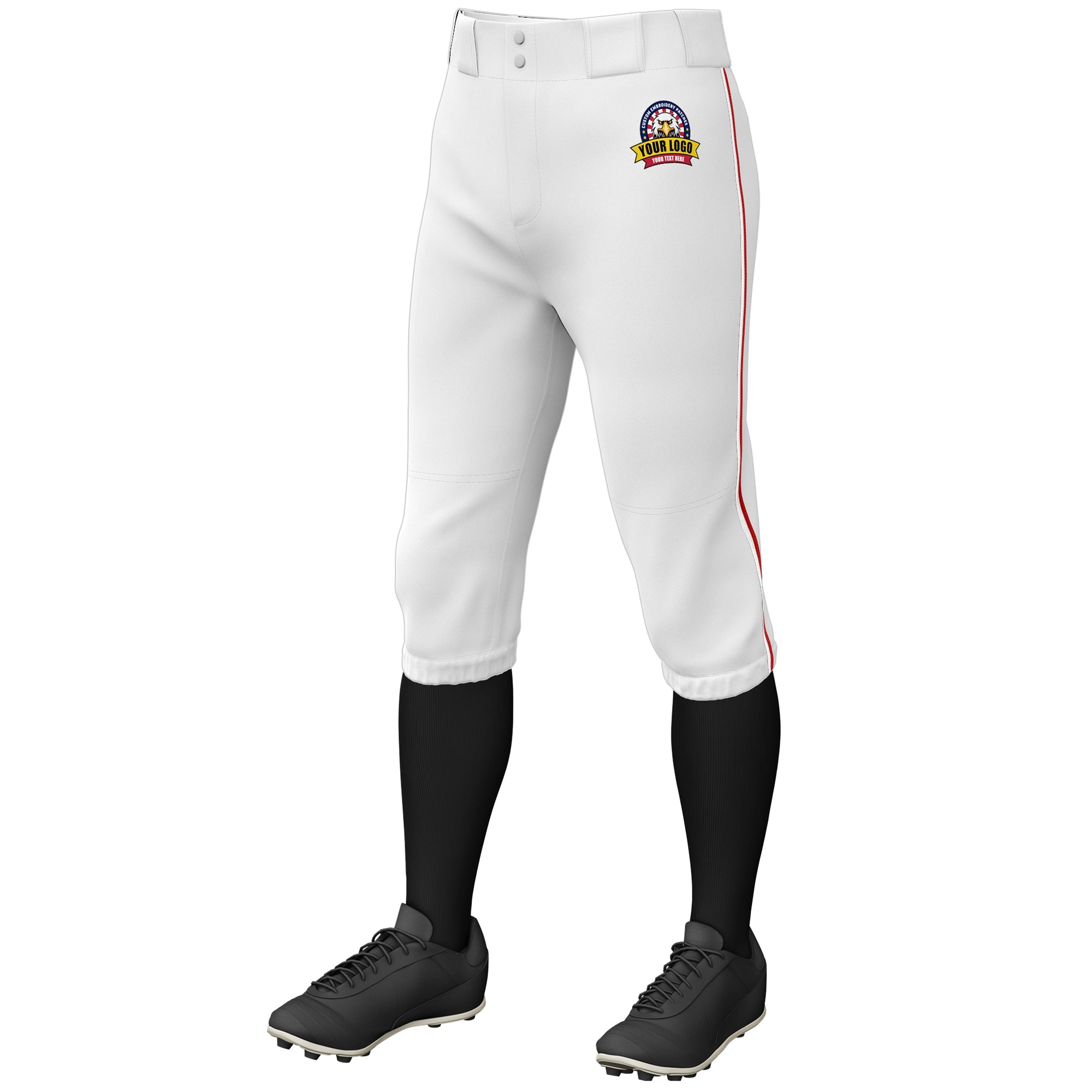 Custom White White-Red Classic Fit Stretch Practice Knickers Baseball Pants