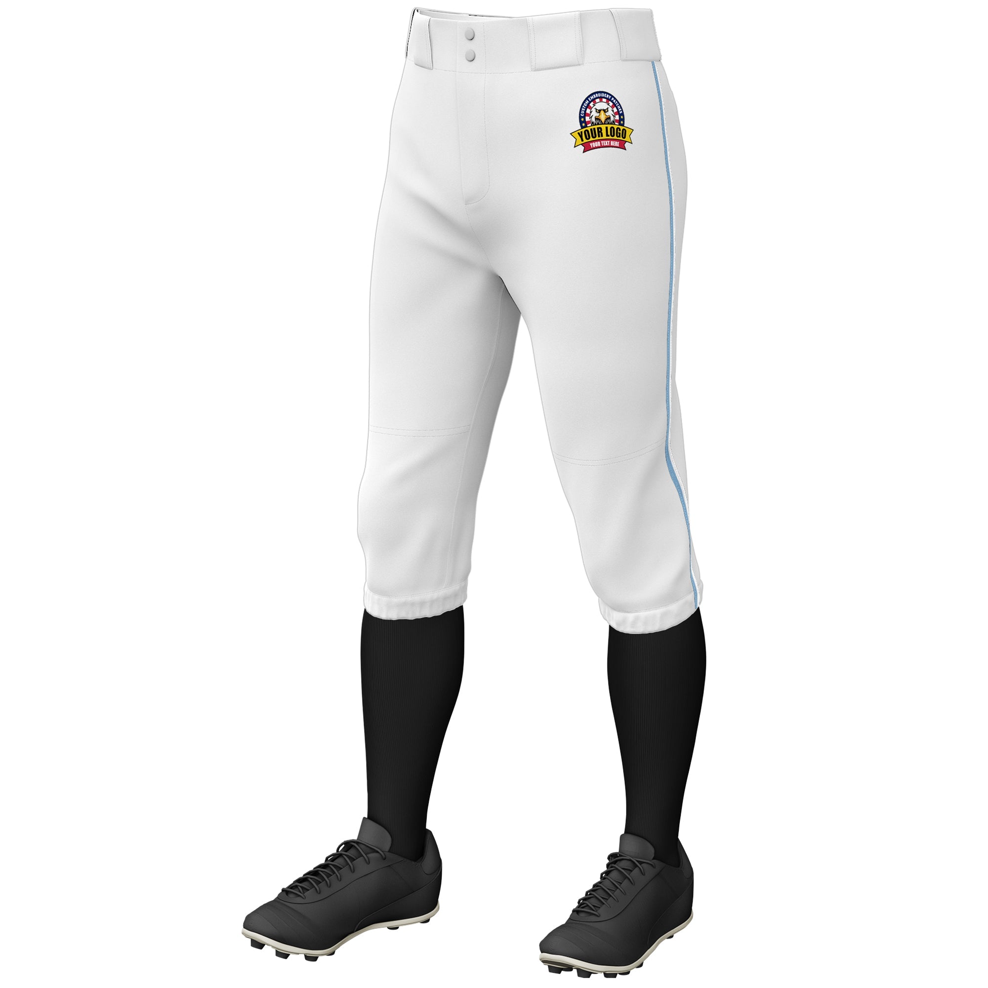 Custom White Light Blue-White Classic Fit Stretch Practice Knickers Baseball Pants