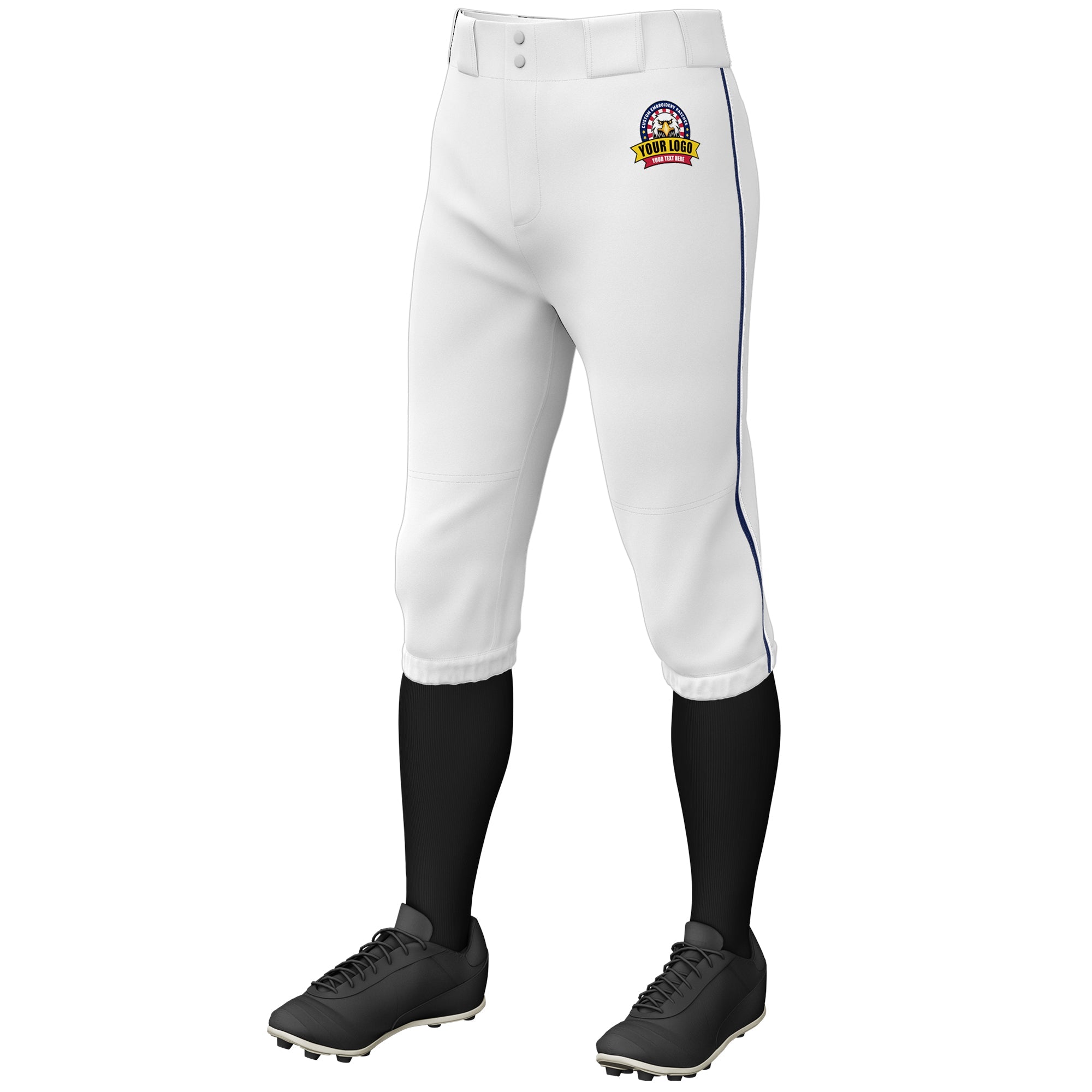 Custom White Navy-White Classic Fit Stretch Practice Knickers Baseball Pants