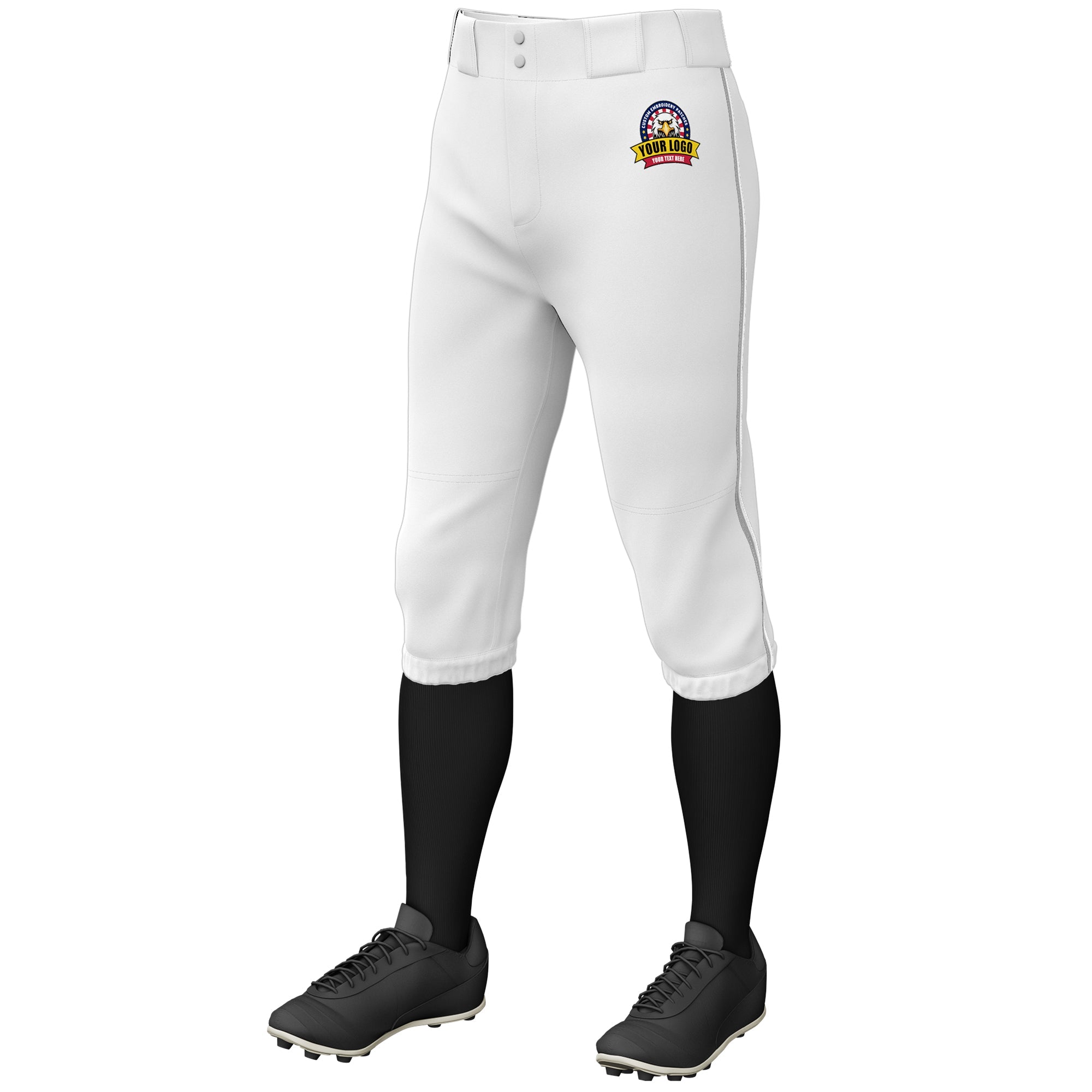 Custom White Gray-White Classic Fit Stretch Practice Knickers Baseball Pants