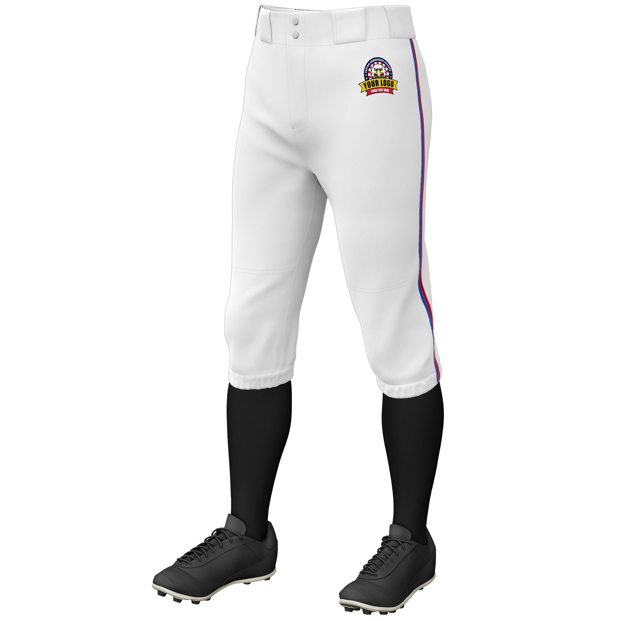 Custom White Royal-Red Classic Fit Stretch Practice Knickers Baseball Pants