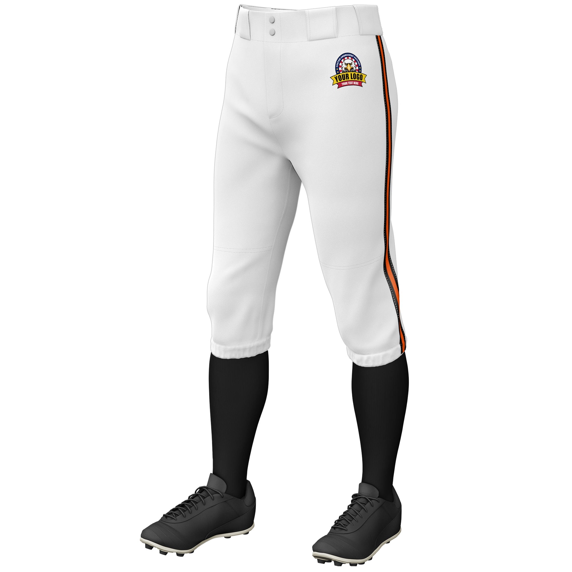 Custom White Black Orange-Black Classic Fit Stretch Practice Knickers Baseball Pants