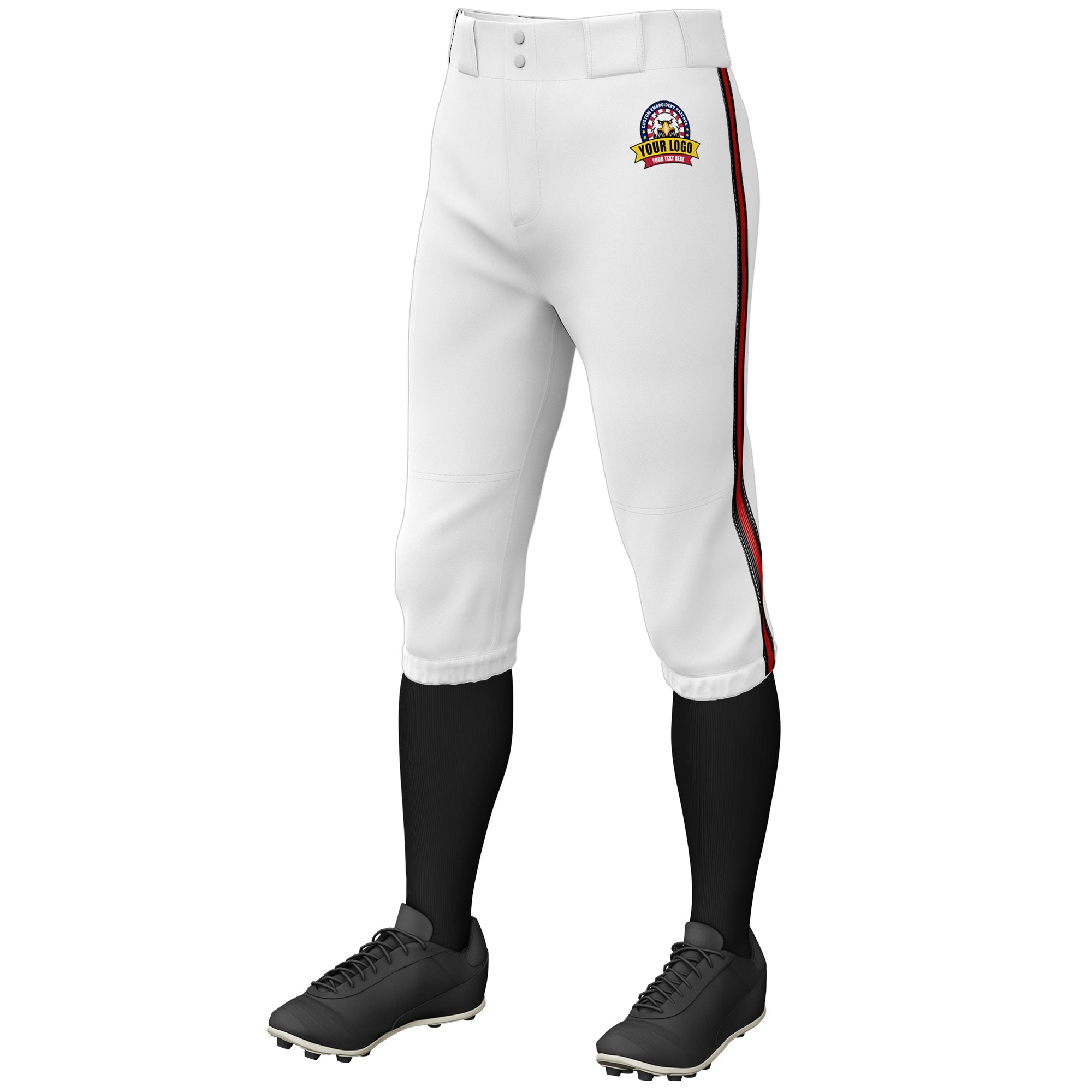 Custom White Black Red-Black Classic Fit Stretch Practice Knickers Baseball Pants