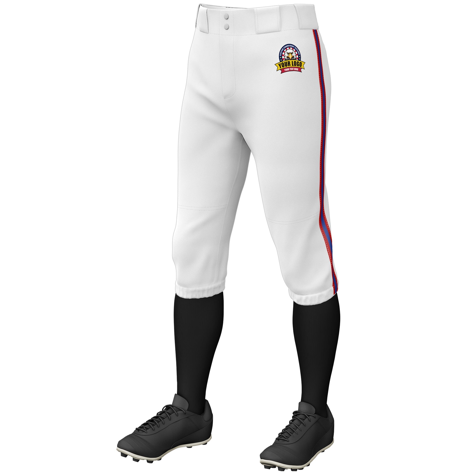 Custom White Red Royal-Red Classic Fit Stretch Practice Knickers Baseball Pants