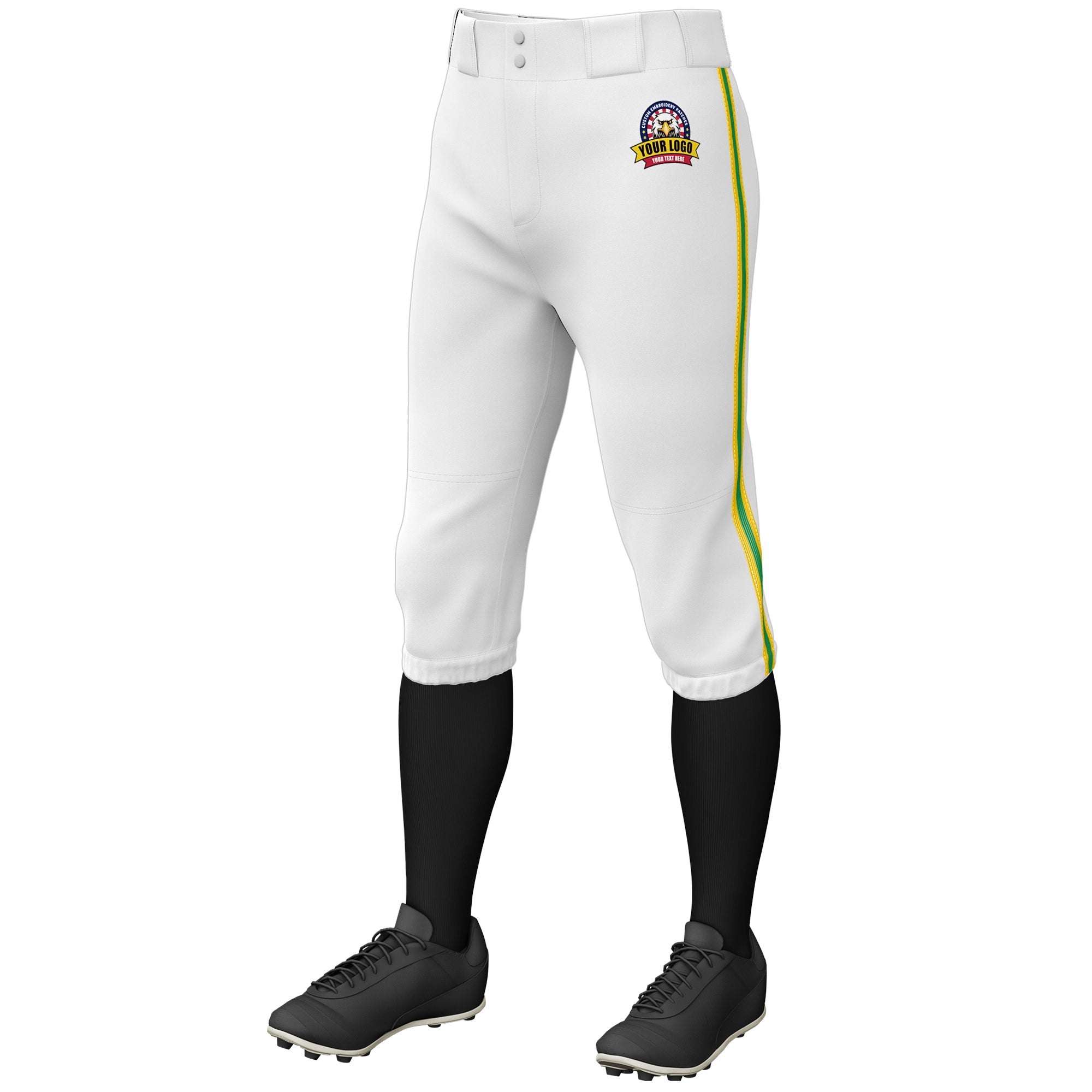 Custom White Gold Kelly Green-Gold Classic Fit Stretch Practice Knickers Baseball Pants