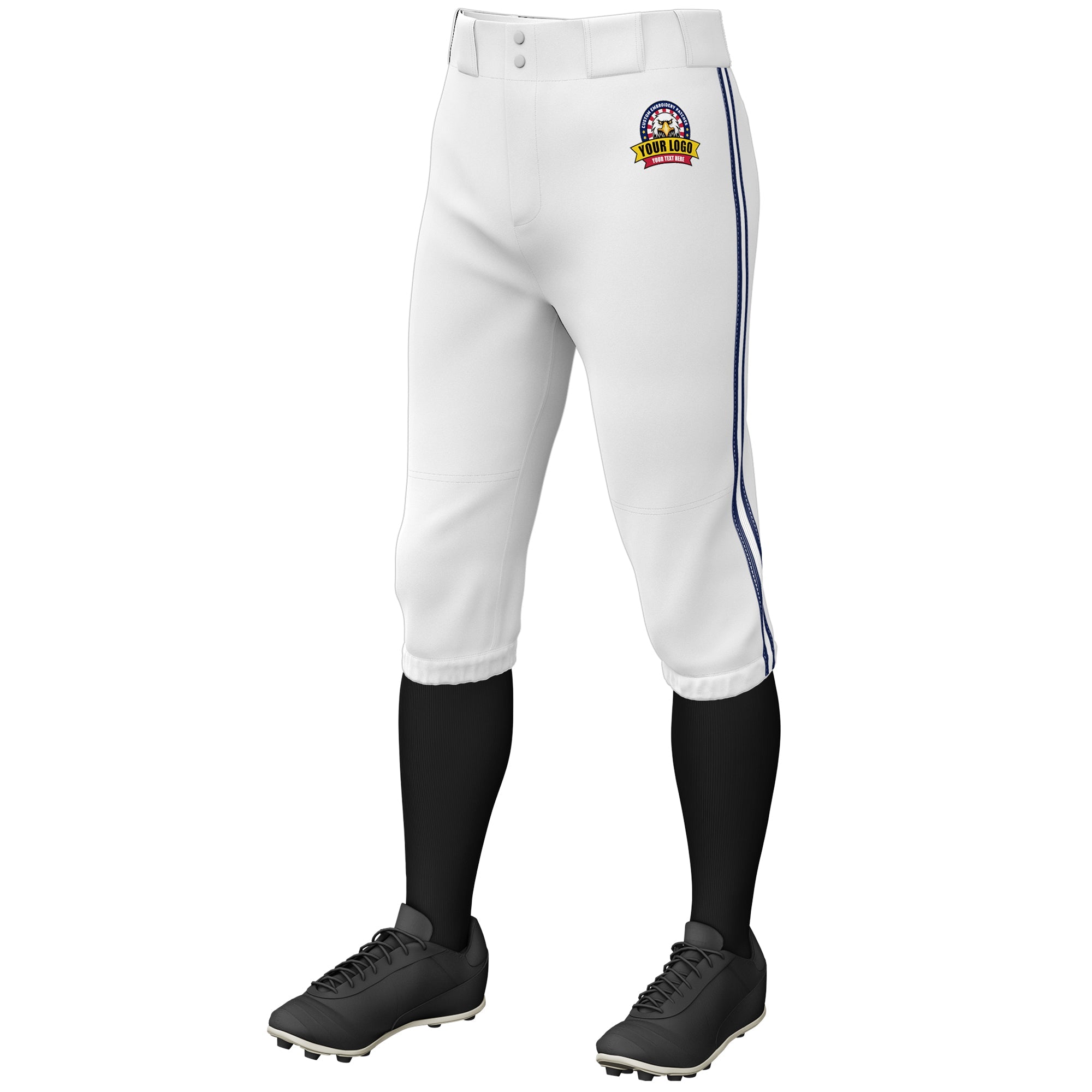 Custom White Navy White-Navy Classic Fit Stretch Practice Knickers Baseball Pants
