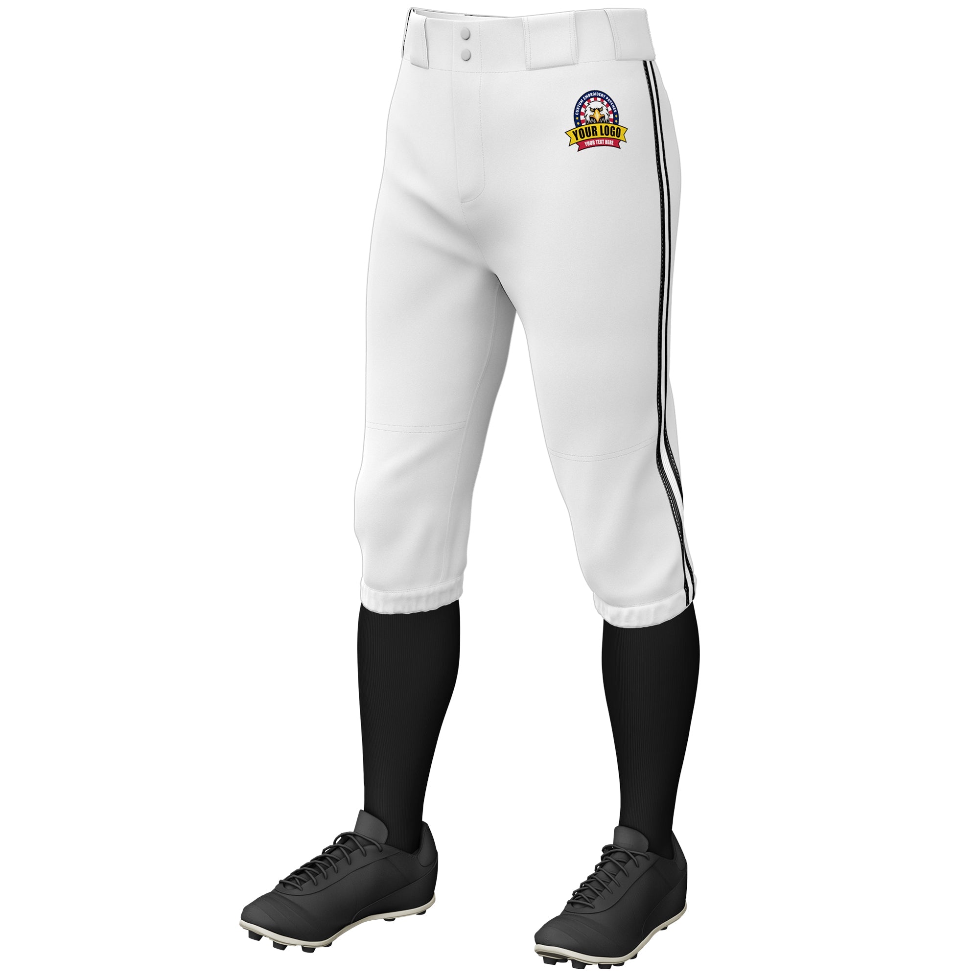 Custom White Black White-Black Classic Fit Stretch Practice Knickers Baseball Pants