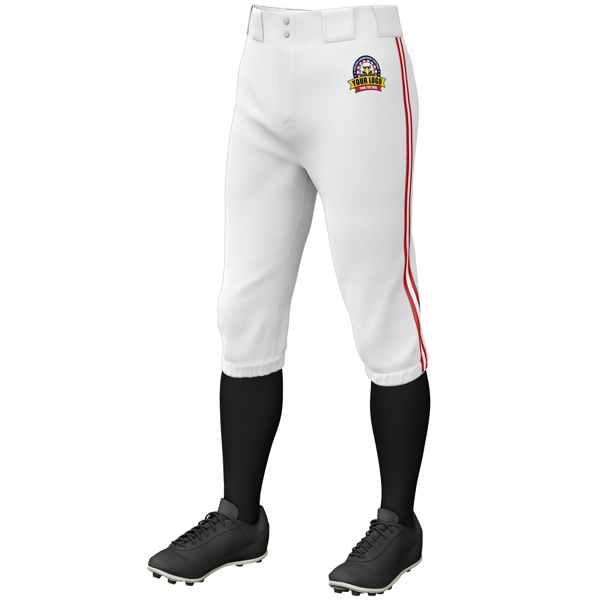 Custom White Red White-Red Classic Fit Stretch Practice Knickers Baseball Pants