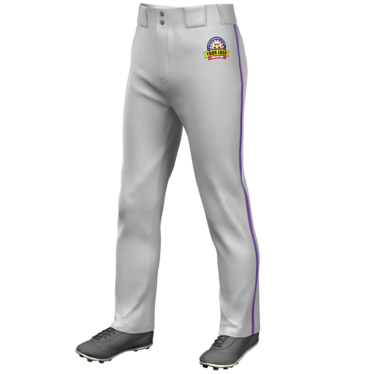 Custom Gray Purple Classic Fit Stretch Practice Loose-fit Baseball Pants