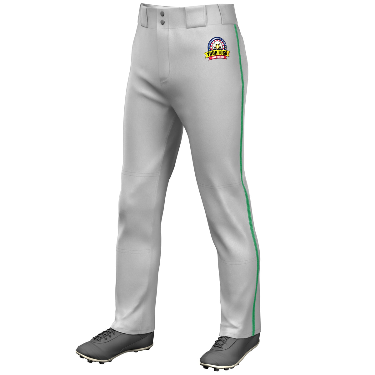 Custom Gray Kelly Green Classic Fit Stretch Practice Loose-fit Baseball Pants