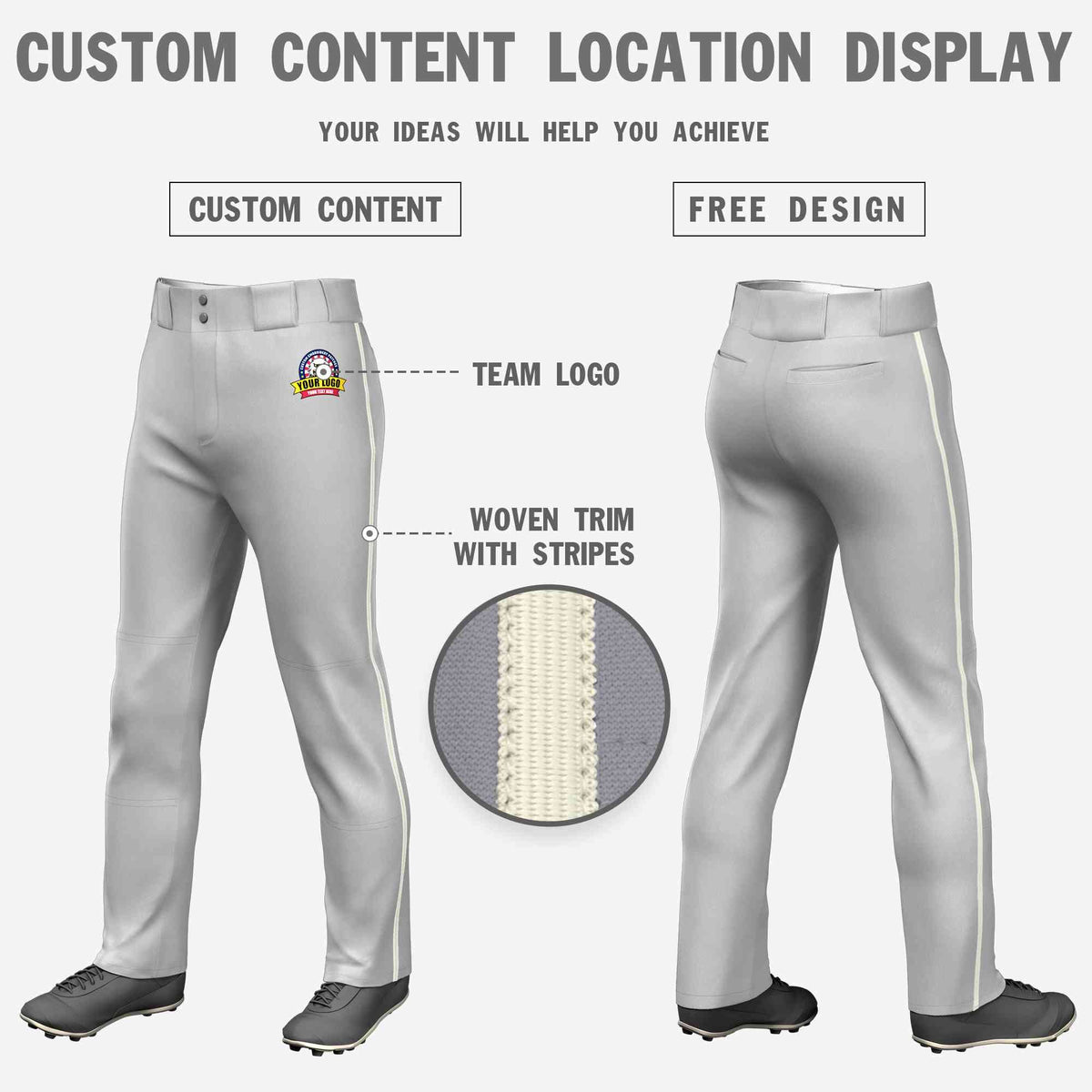 Custom Gray Cream Classic Fit Stretch Practice Loose-fit Baseball Pants