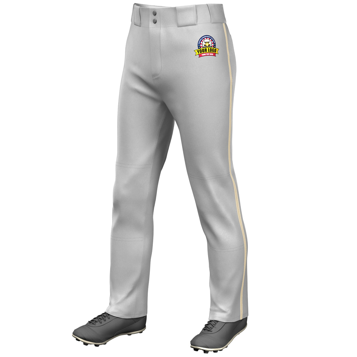 Custom Gray Khaki Classic Fit Stretch Practice Loose-fit Baseball Pants
