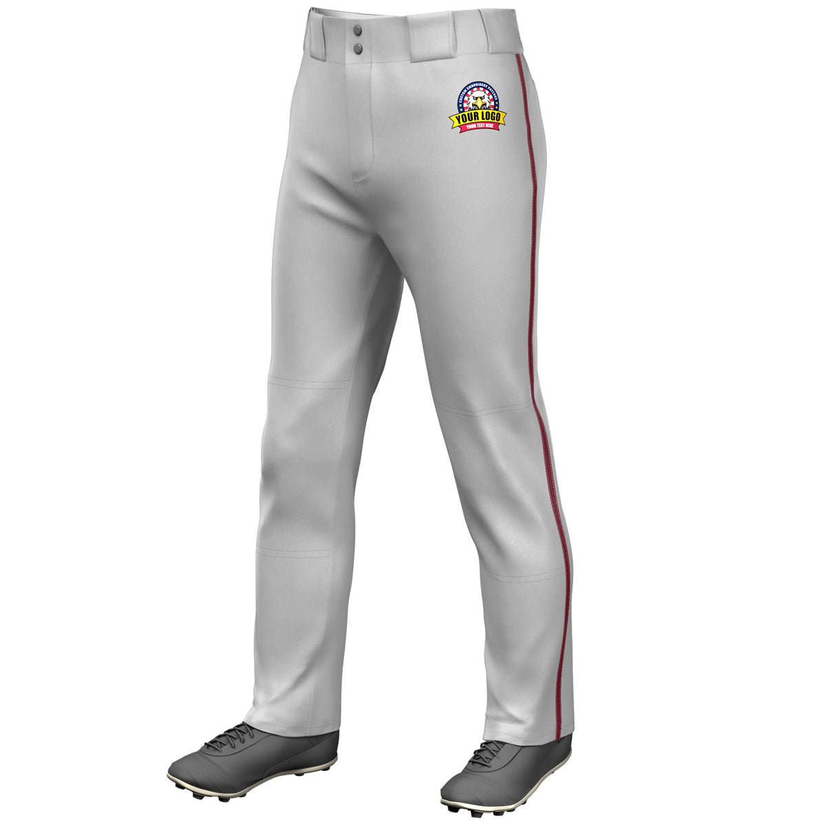 Custom Gray Crimson Classic Fit Stretch Practice Loose-fit Baseball Pants