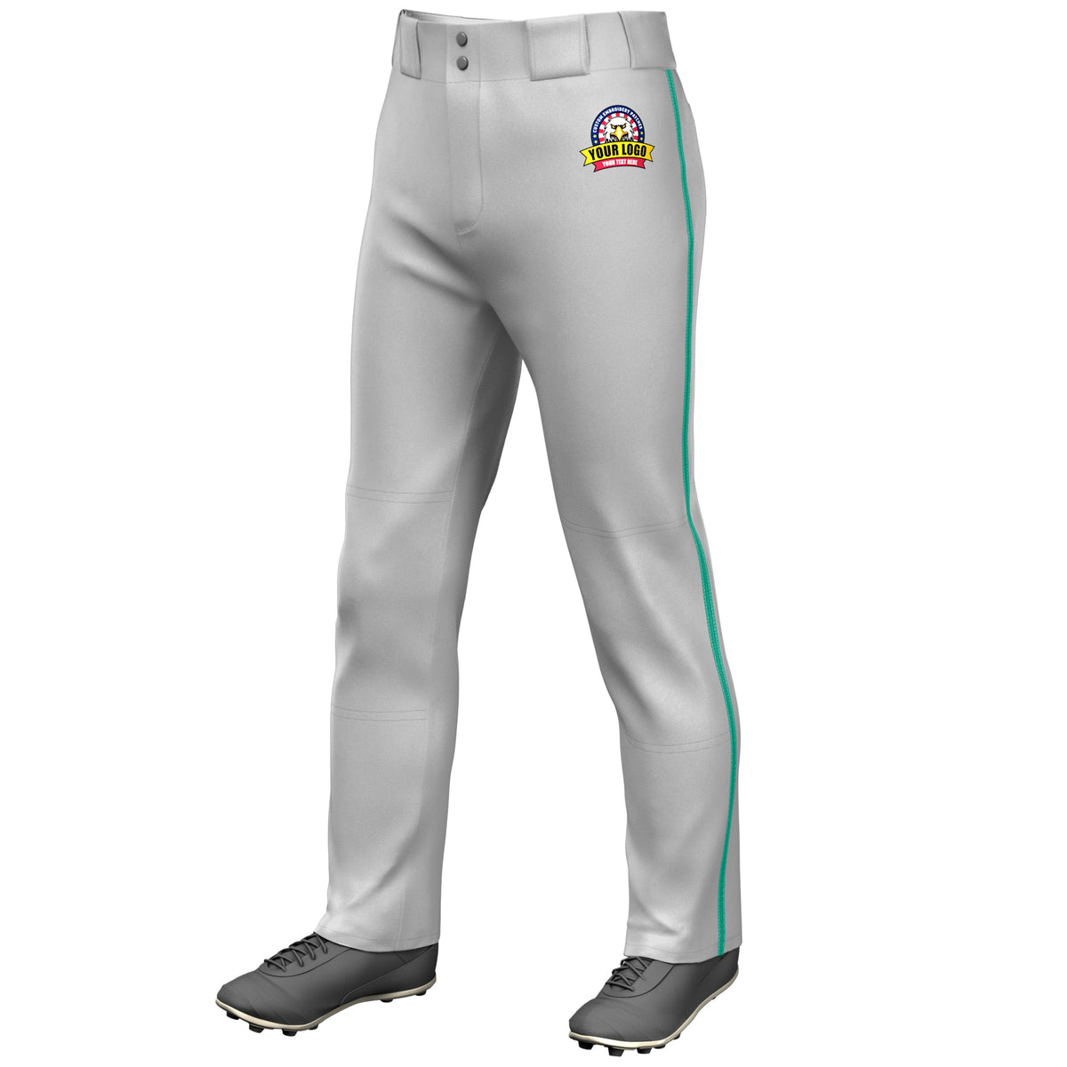 Custom Gray Teal Classic Fit Stretch Practice Loose-fit Baseball Pants