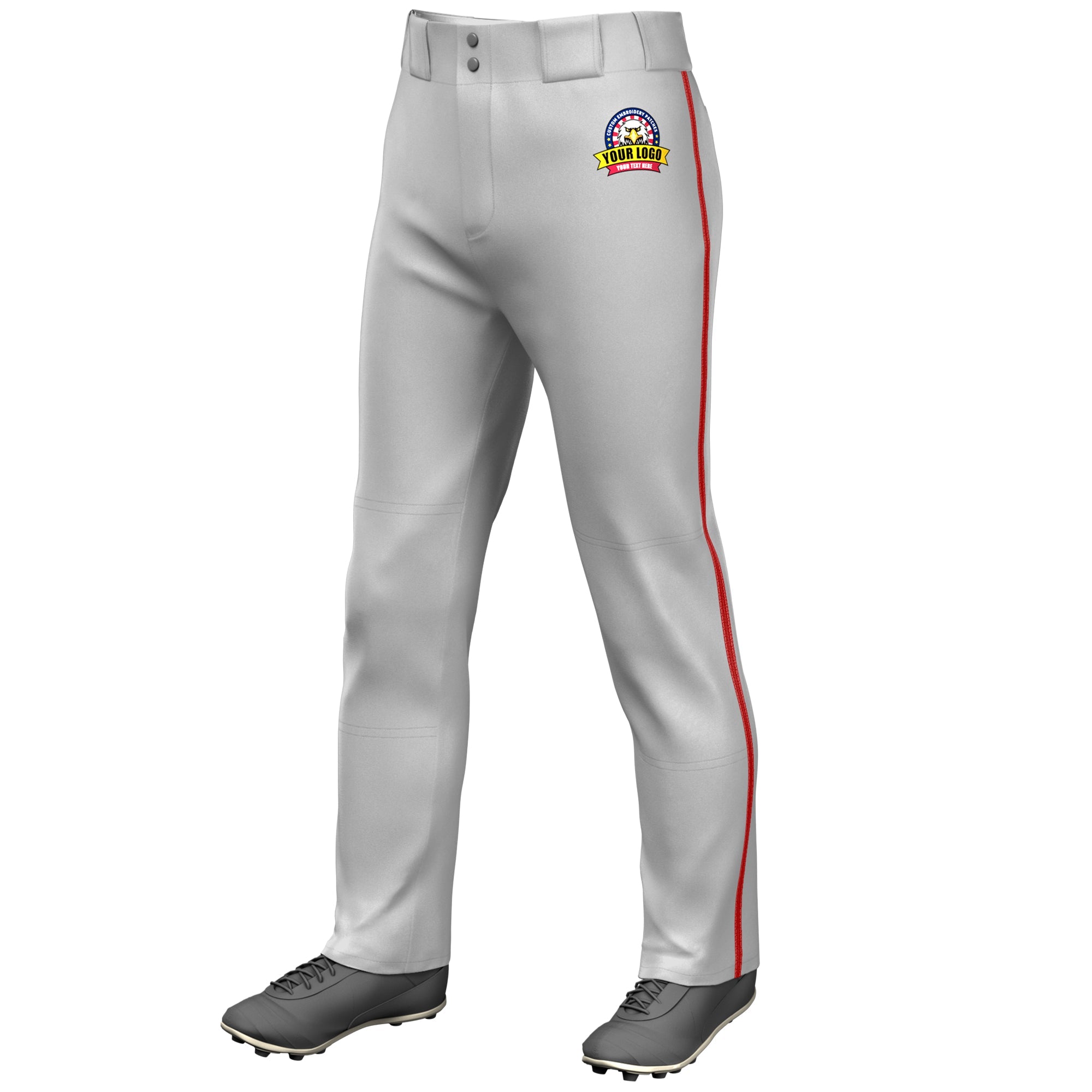 Custom Gray Red Classic Fit Stretch Practice Loose-fit Baseball Pants