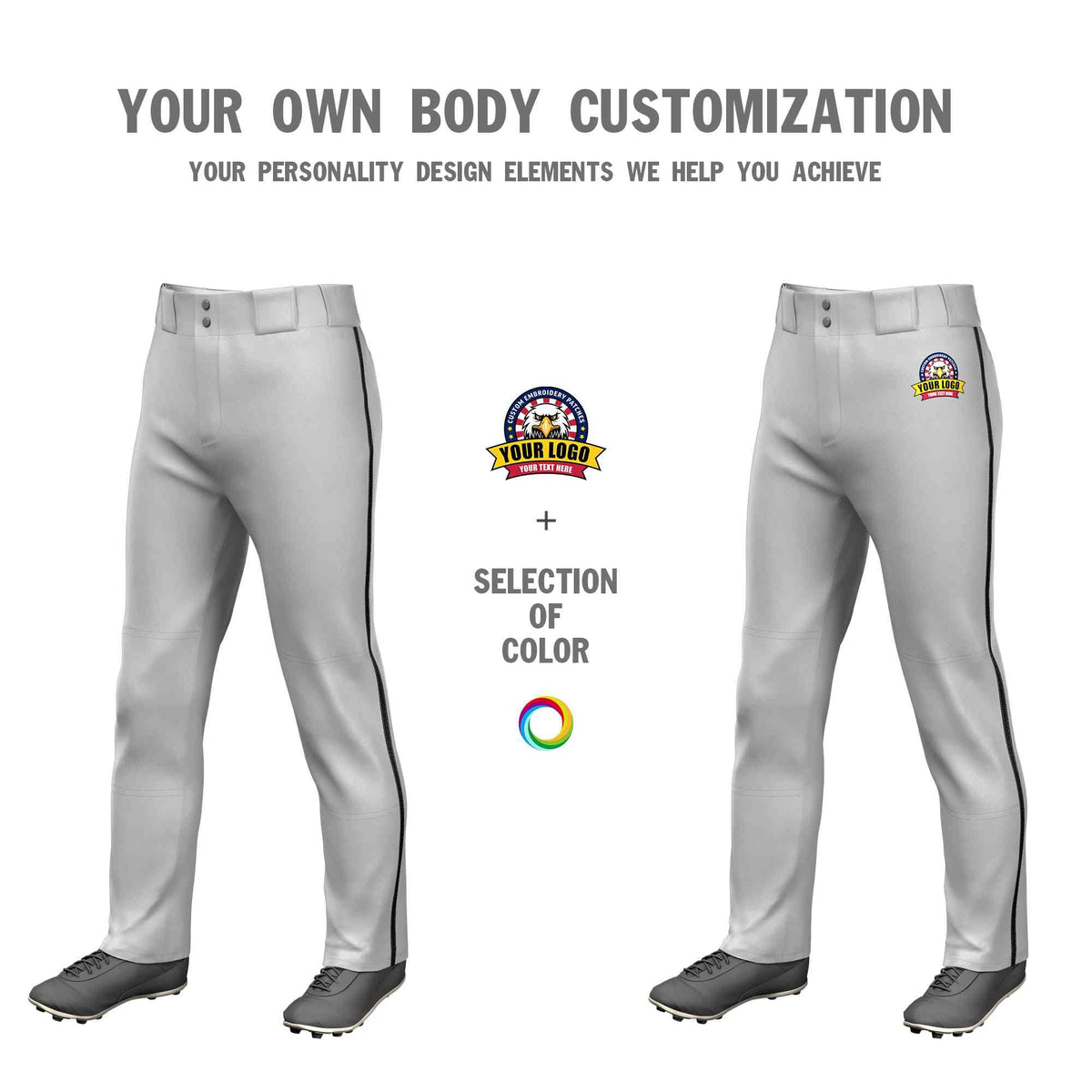 Custom Gray Black Classic Fit Stretch Practice Loose-fit Baseball Pants