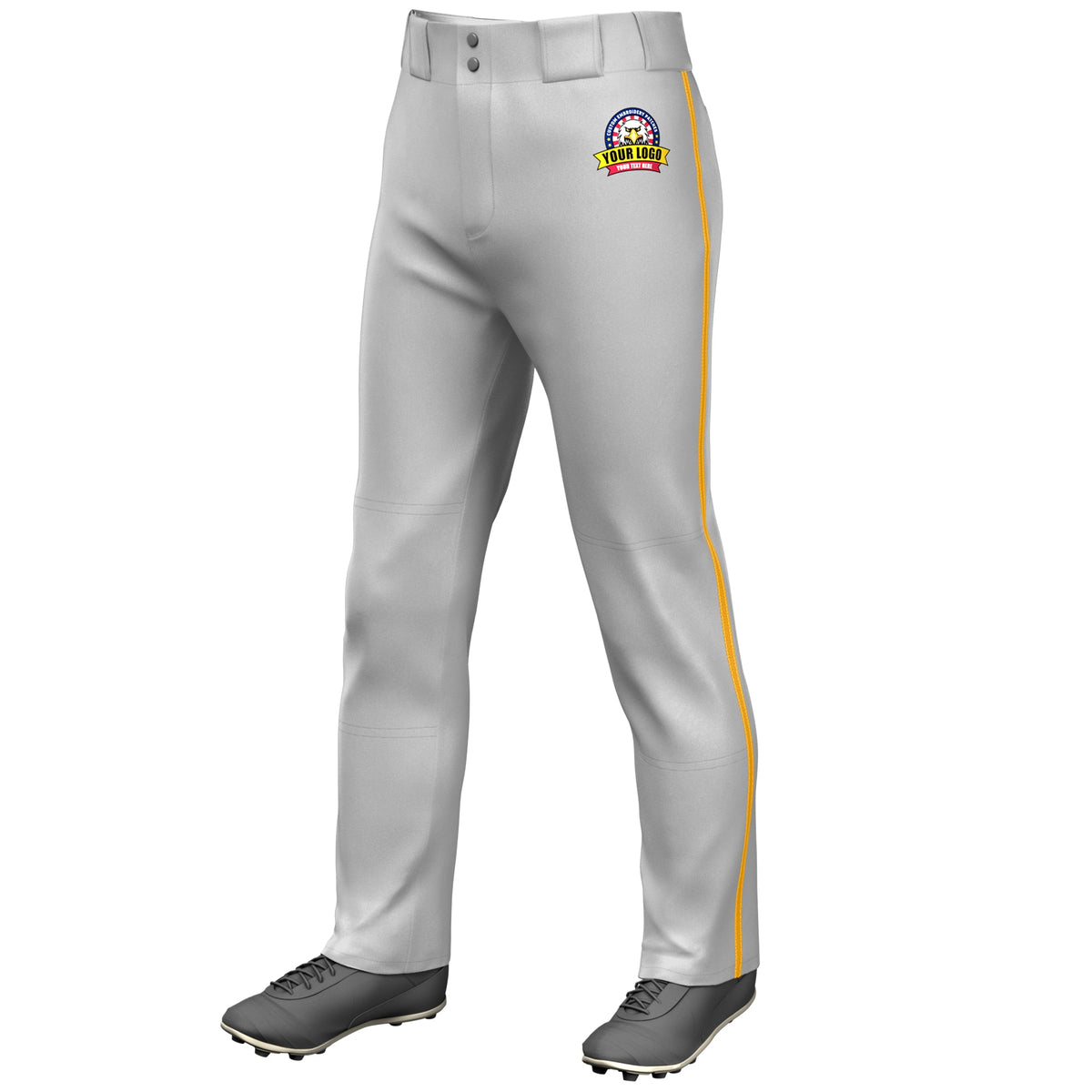 Custom Gray Yellow Classic Fit Stretch Practice Loose-fit Baseball Pants