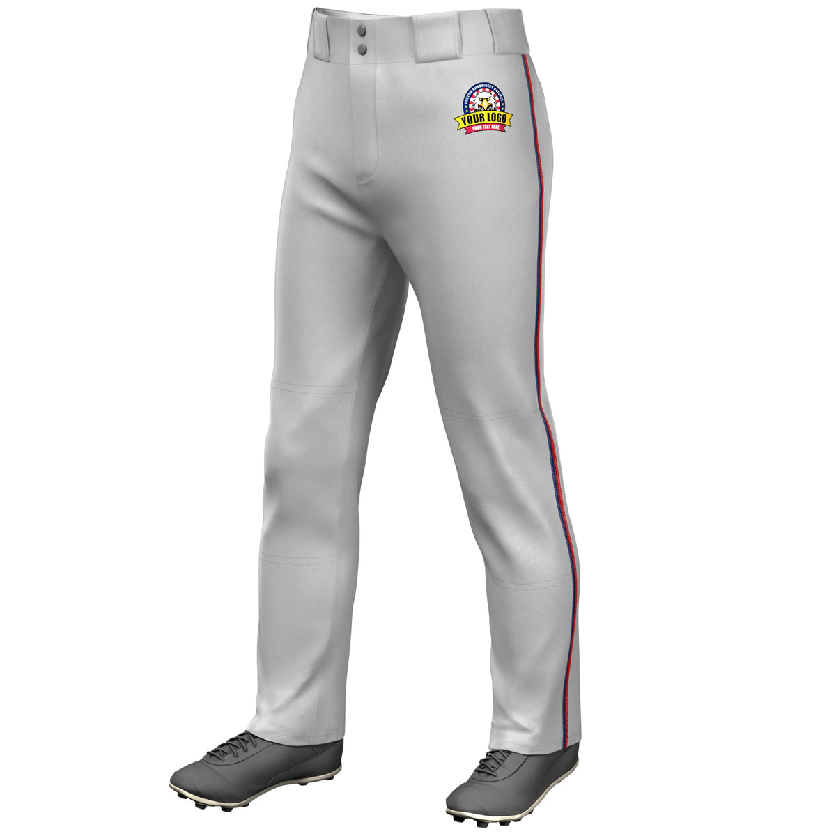 Custom Gray Navy-Red Classic Fit Stretch Practice Loose-fit Baseball Pants