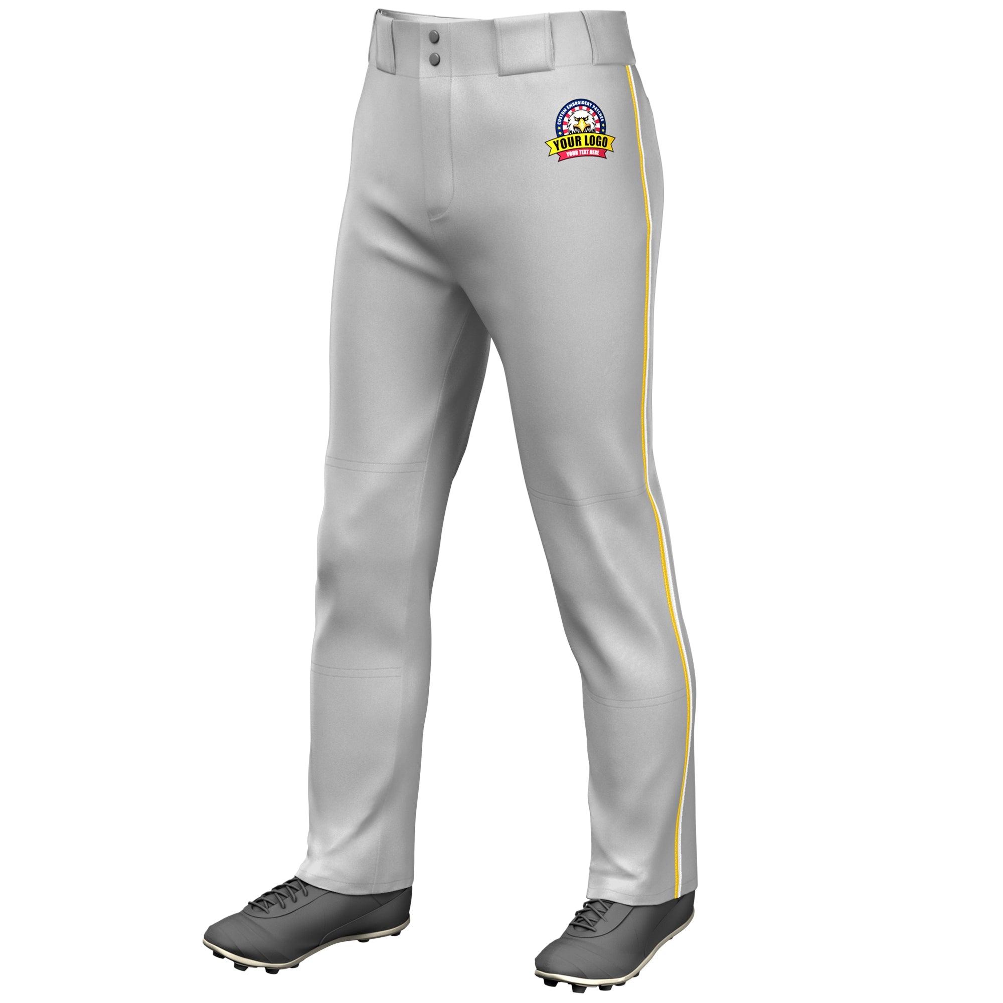Custom Gray Gold-White Classic Fit Stretch Practice Loose-fit Baseball Pants
