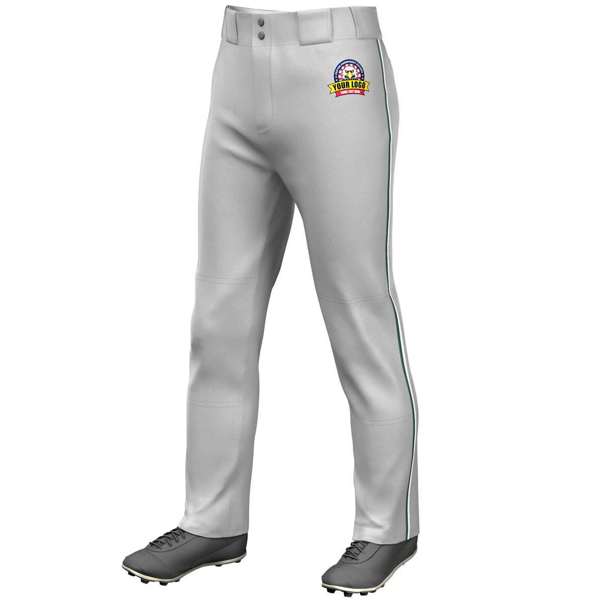Custom Gray Green-White Classic Fit Stretch Practice Loose-fit Baseball Pants