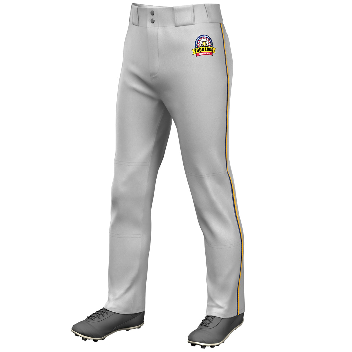 Custom Gray Navy-Yellow Classic Fit Stretch Practice Loose-fit Baseball Pants