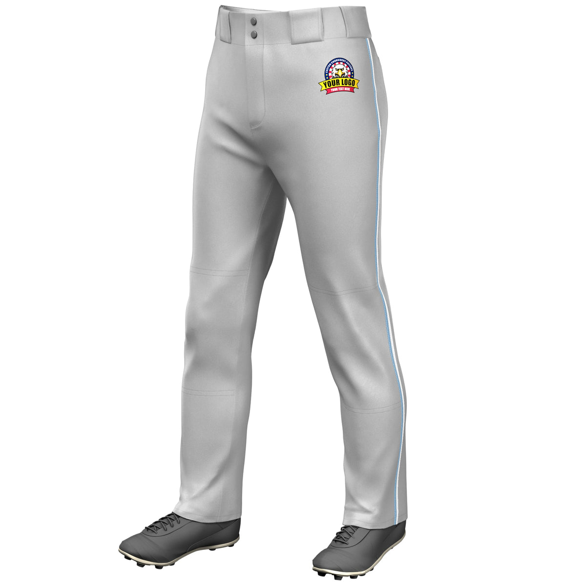 Custom Gray Light Blue-White Classic Fit Stretch Practice Loose-fit Baseball Pants
