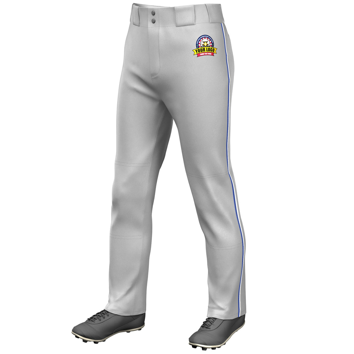 Custom Gray Royal-White Classic Fit Stretch Practice Loose-fit Baseball Pants