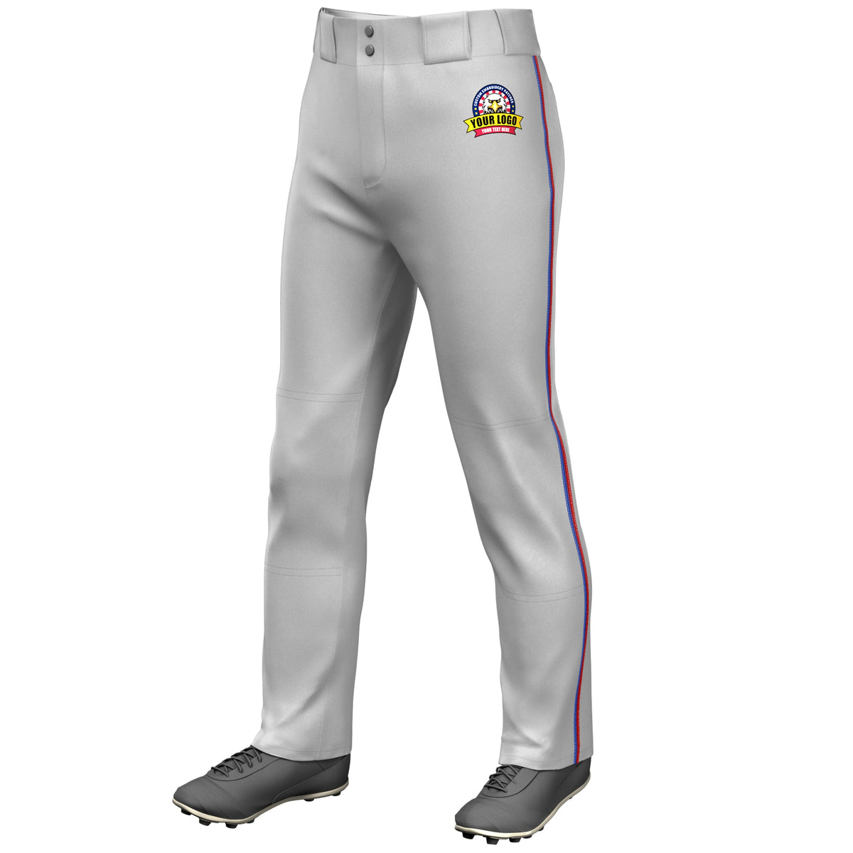 Custom Gray Royal-Red Classic Fit Stretch Practice Loose-fit Baseball Pants