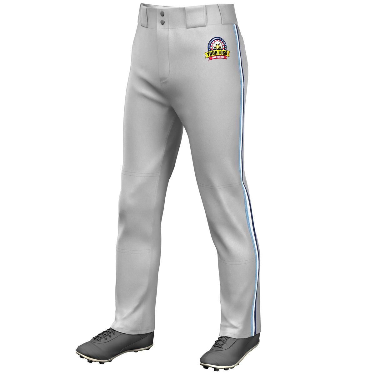 Custom Gray Light Blue White-Navy Classic Fit Stretch Practice Loose-fit Baseball Pants