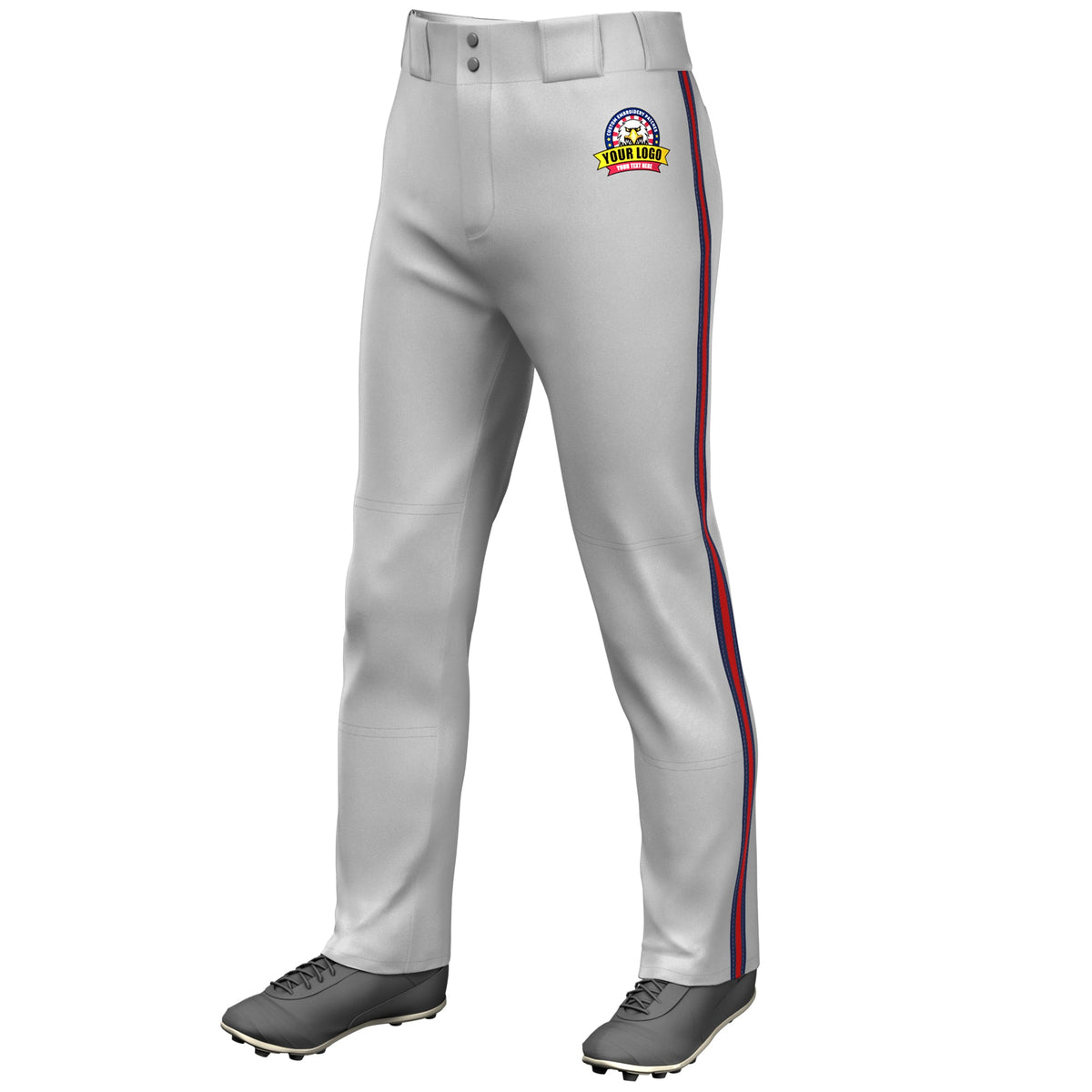 Custom Gray Navy Red-Navy Classic Fit Stretch Practice Loose-fit Baseball Pants
