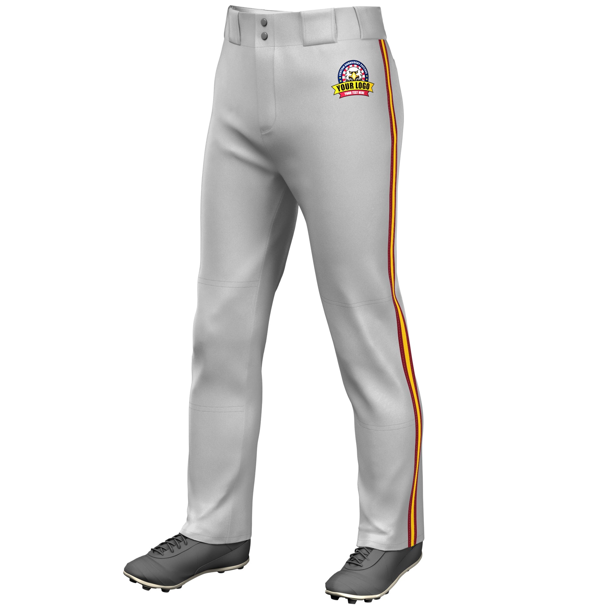 Custom Gray Crimson Gold-Crimson Classic Fit Stretch Practice Loose-fit Baseball Pants